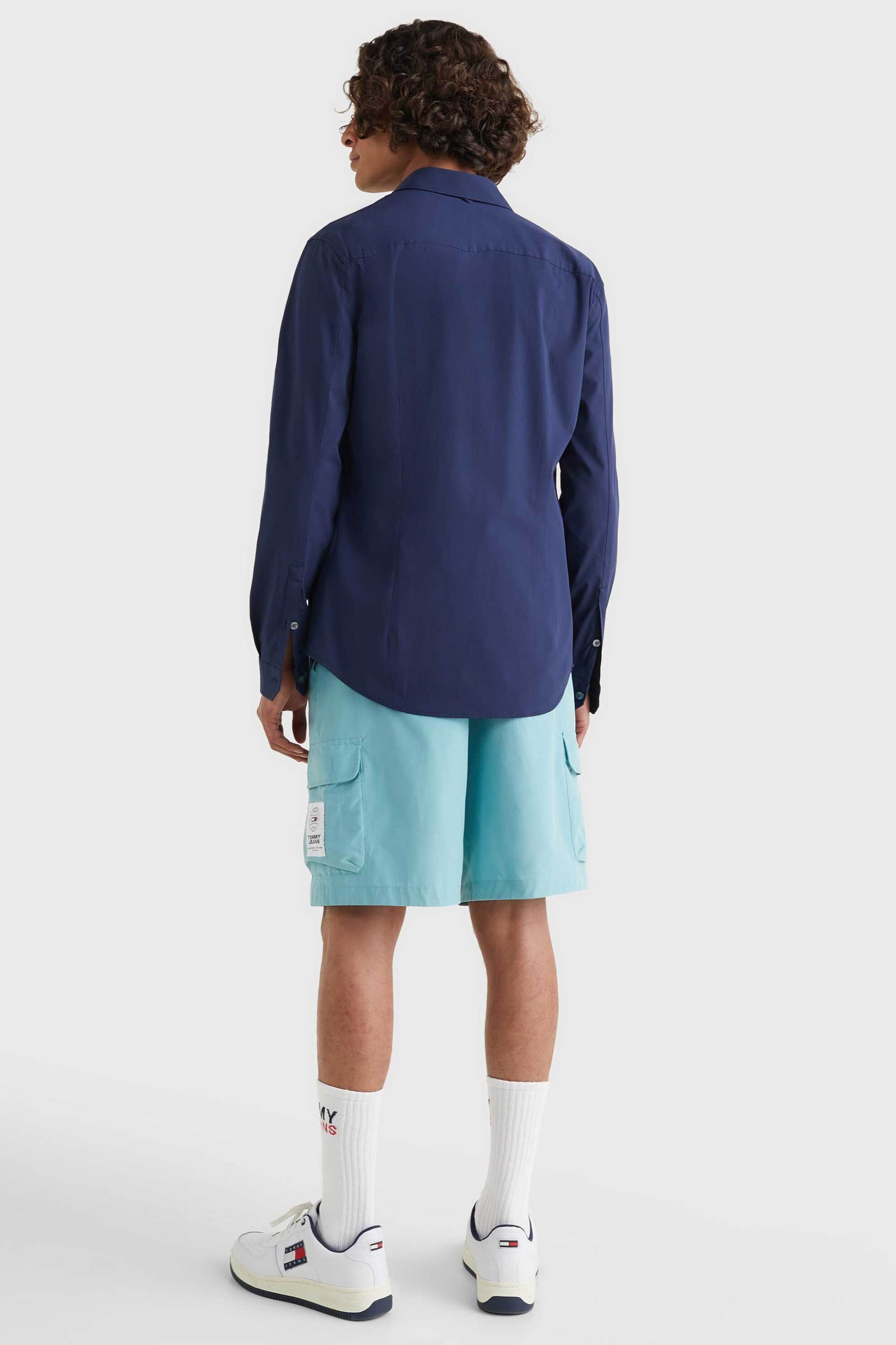 Tommy Jeans Ανδρικό Πουκάμισο Stretch με Κεντημένο Λογότυπο Slim Fit - Dm0Dm04405 Μπλε Σκούρο