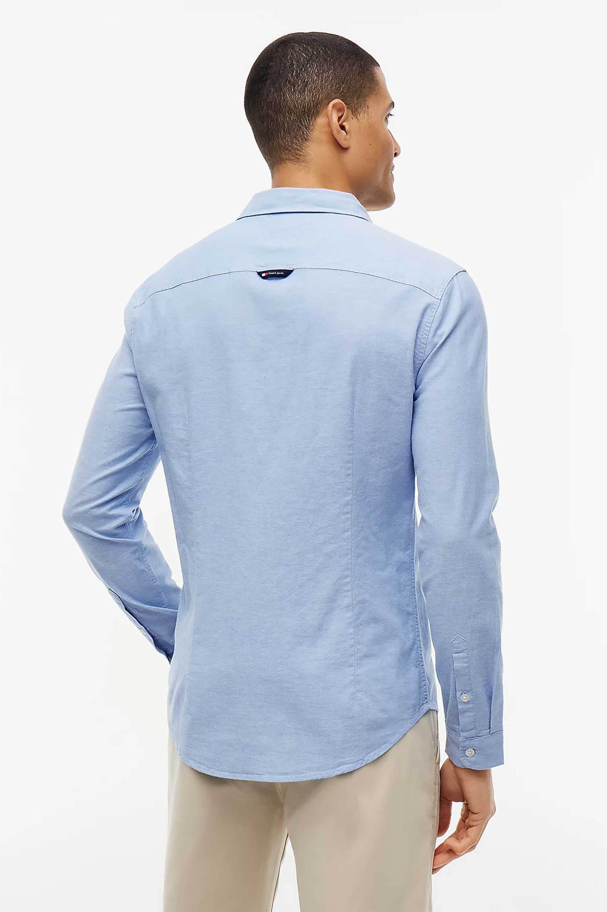 Tommy Jeans Ανδρικό Πουκάμισο Oxford Buton Down με Κεντημένο Λογότυπο Slim Fit - Dm0Dm09594 Μπλε Ανοιχτό