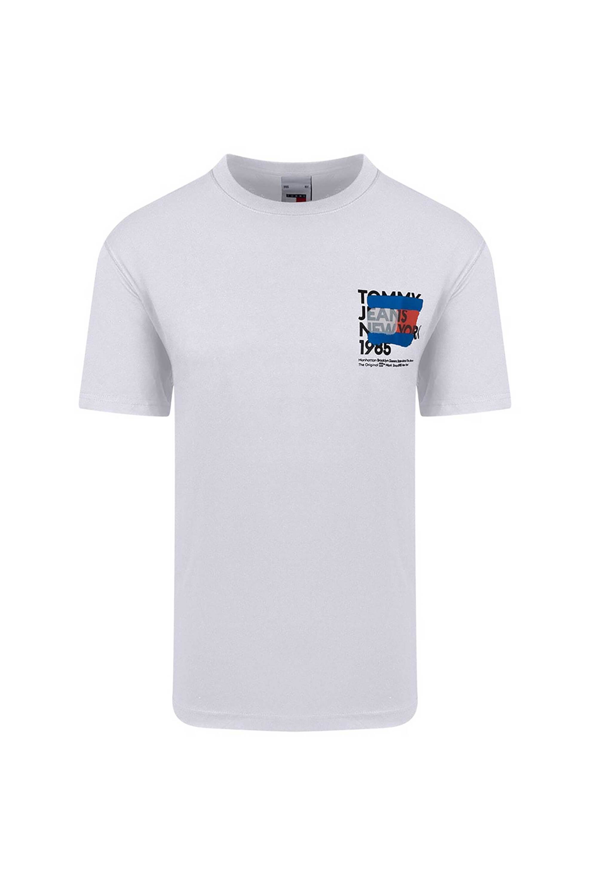 Tommy Jeans ανδρικό T-shirt με logo graffiti flag print Regular Fit - DM0DM18271 Λευκό