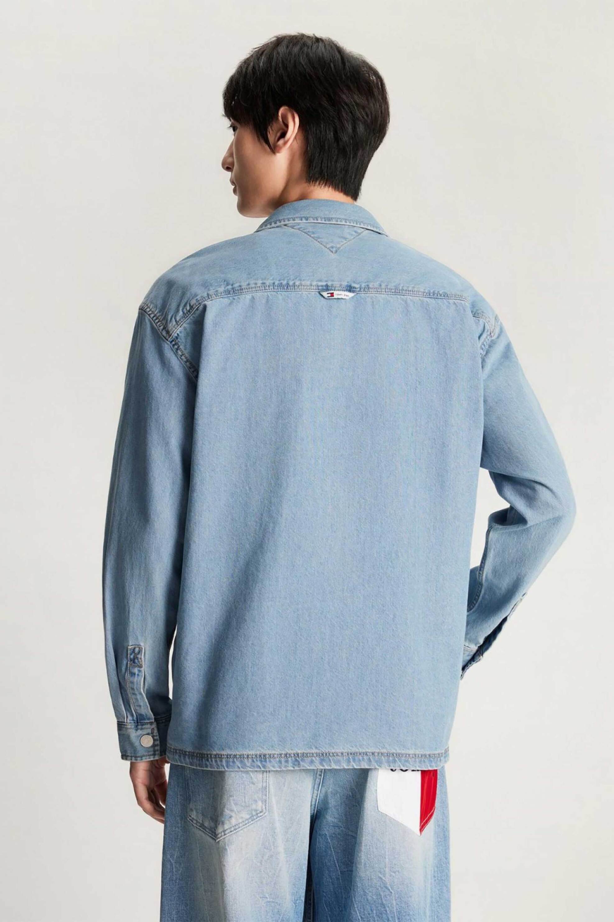 Tommy Jeans Ανδρικό Denim Overshirt με Λογότυπο Relaxed Fit - Dm0Dm18328 Blue Ανοιχτό