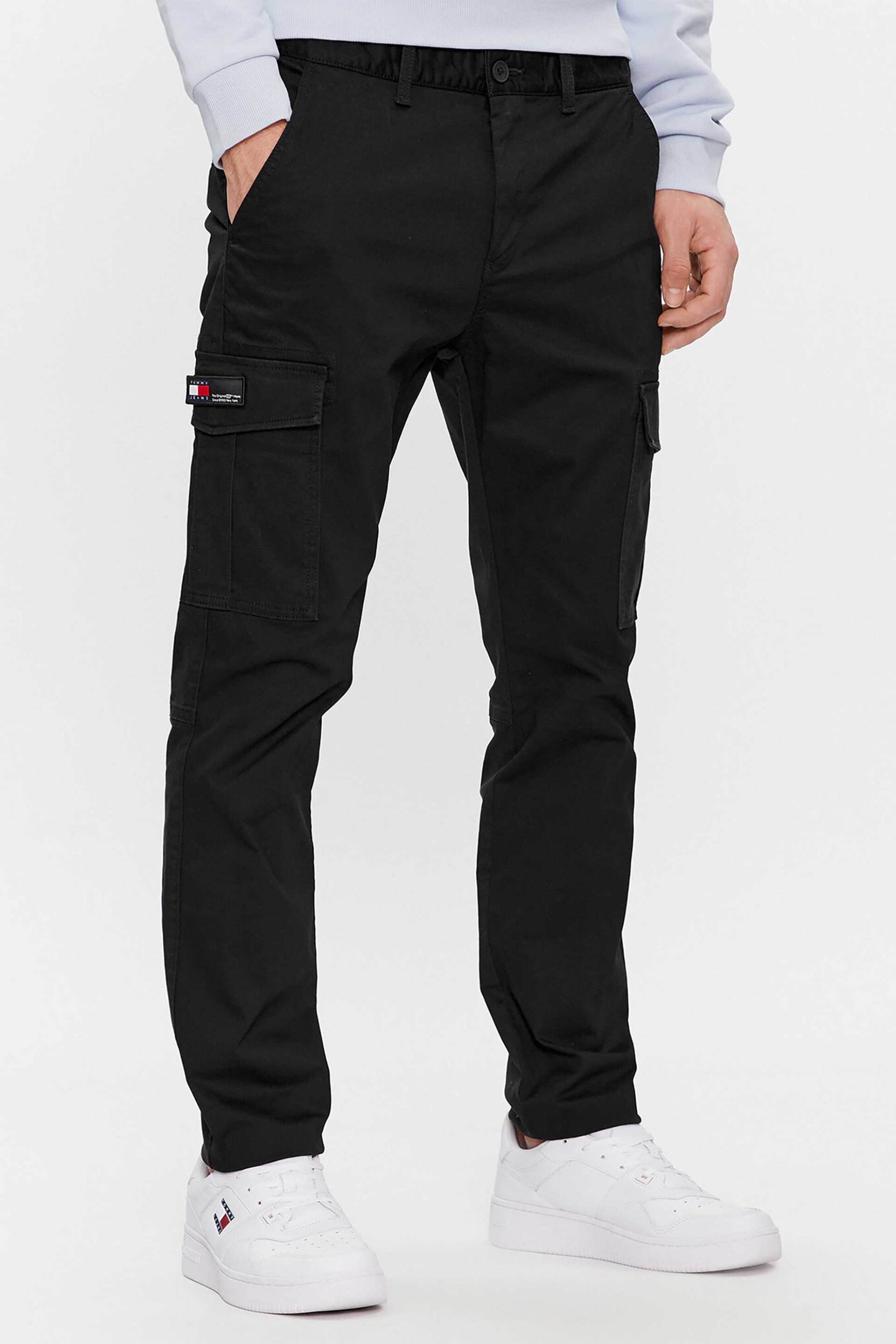 Tommy Jeans ανδρικό cargo παντελόνι με logo patch Slim Fit "Austin" - DM0DM18341 Μαύρο