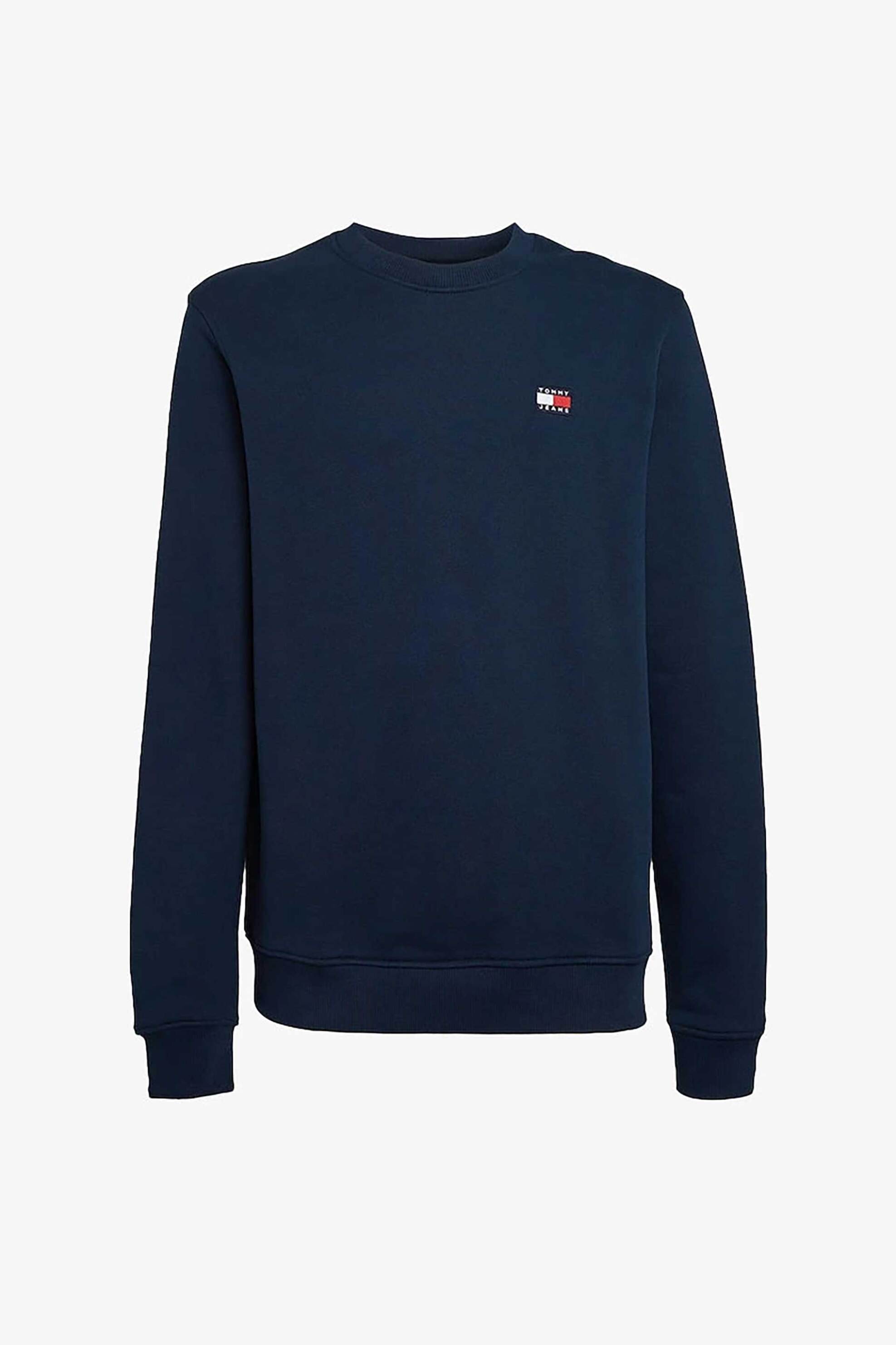 Tommy Jeans ανδρική μπλούζα φούτερ μονόχρωμη με logo patch Regular Fit - DM0DM17986 Μπλε Σκούρο