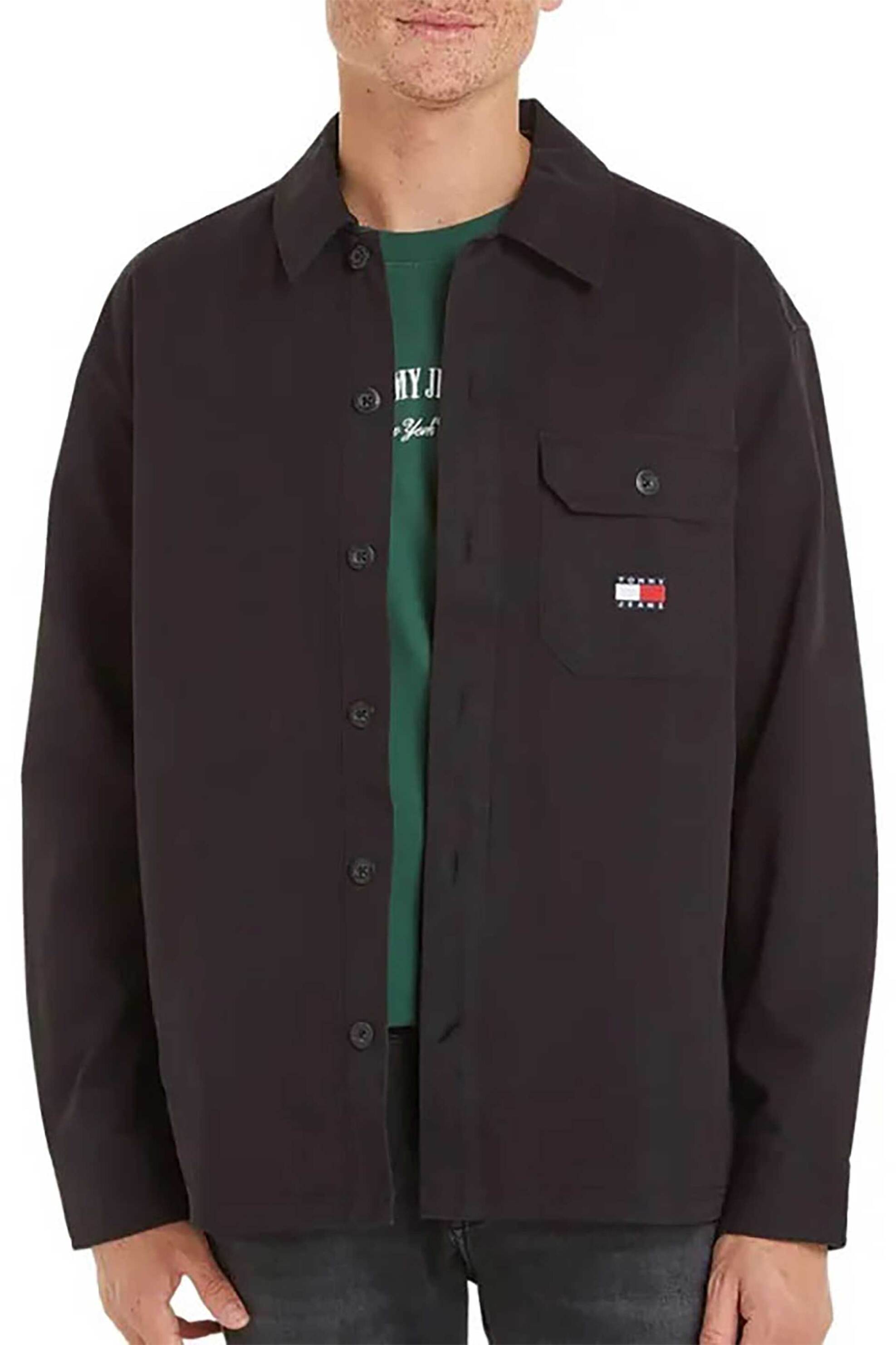 Tommy Jeans ανδρικό overshirt μονόχρωμο με λογότυπο Relaxed Fit - DM0DM18331 Μαύρο