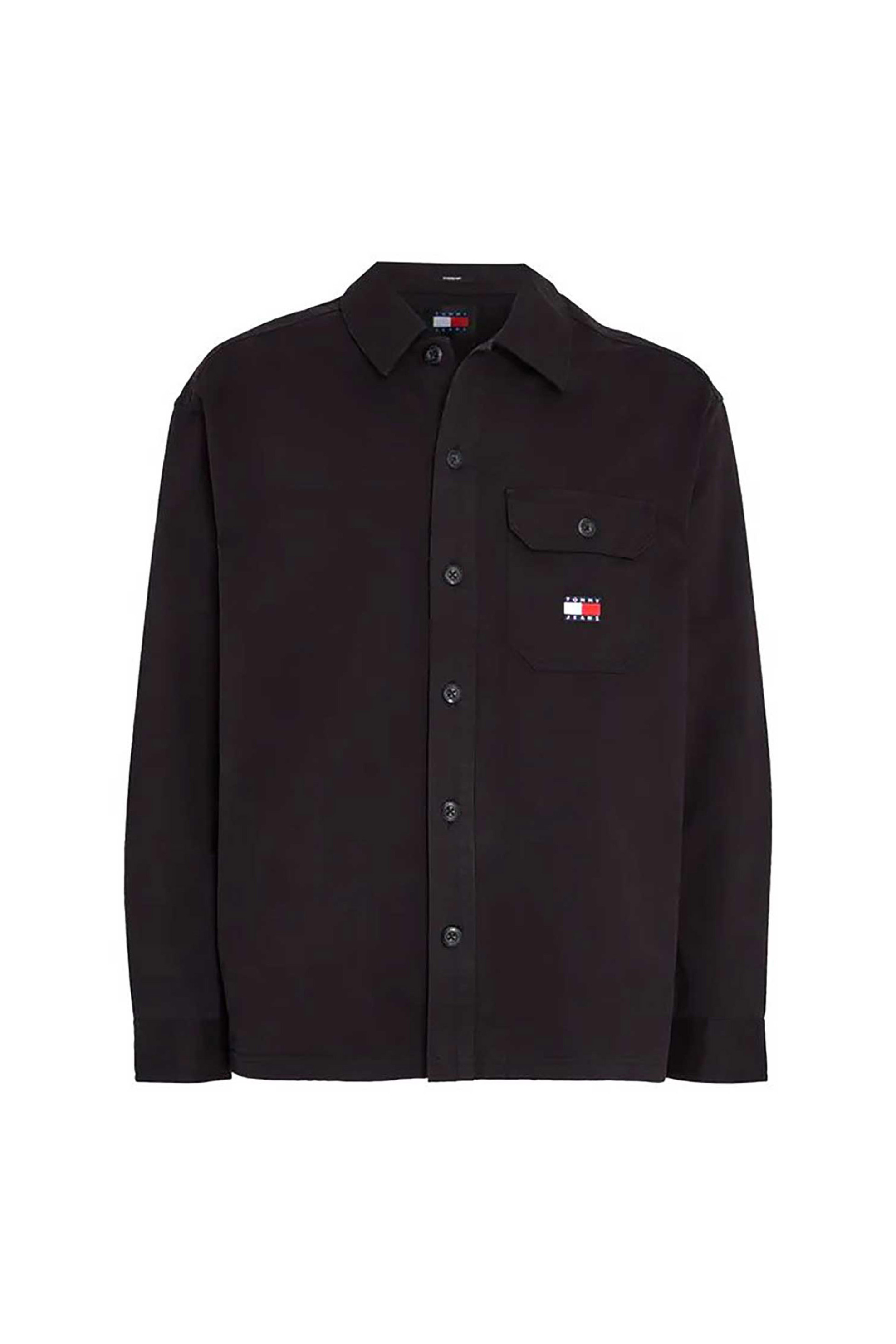 Tommy Jeans ανδρικό overshirt μονόχρωμο με λογότυπο Relaxed Fit - DM0DM18331 Μαύρο φωτογραφία