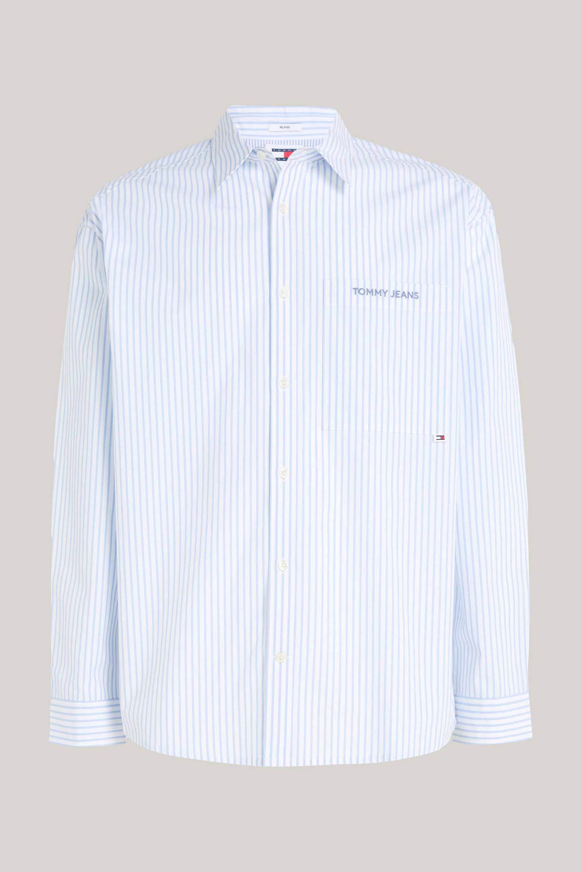 Tommy Jeans Ανδρικό Πουκάμισο με Ριγέ Σχέδιο Και Κεντημένο Λογότυπο Classic Fit - Dm0Dm18956 Μπλε Ανοιχτό