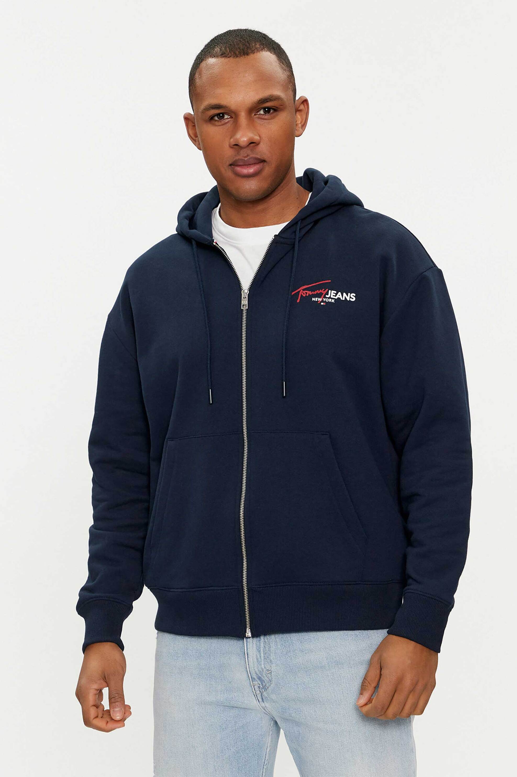 Tommy Jeans ανδρική ζακέτα φούτερ με κουκούλα και λογότυπο Relaxed Fit "Spray Pop" - DM0DM18631 Μπλε Σκούρο