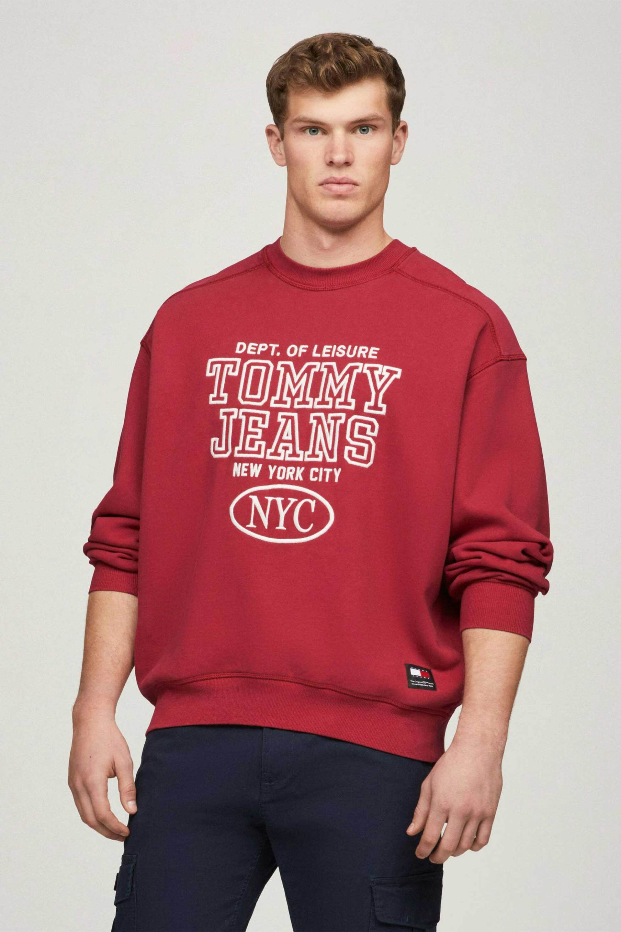 Tommy Jeans ανδρική μπλούζα φούτερ με logo print Boxy Fit - DM0DM19236 Κόκκινο