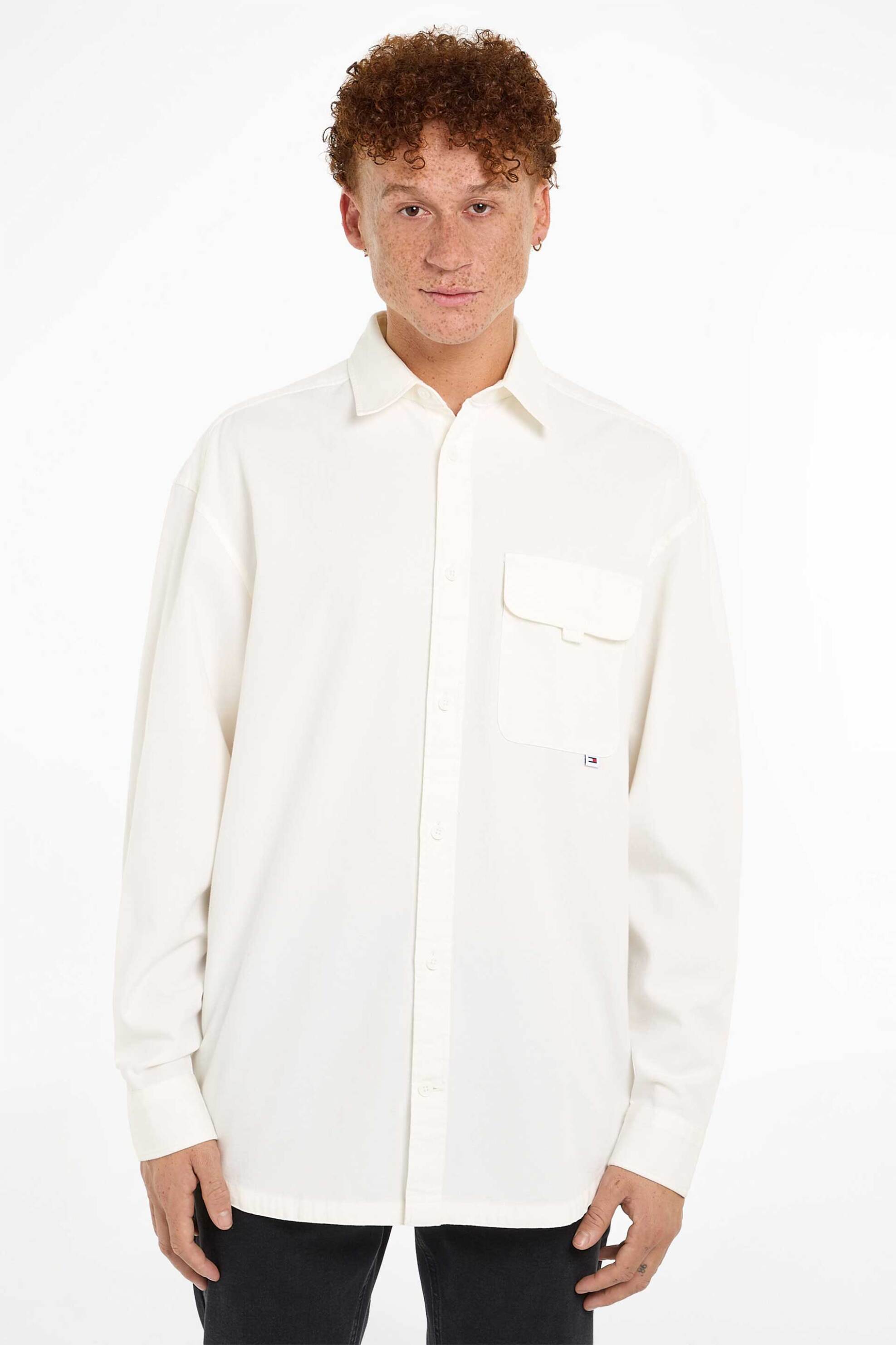 Tommy Jeans ανδρικό πουκάμισο μονόχρωμο - DM0DM19510 Λευκό