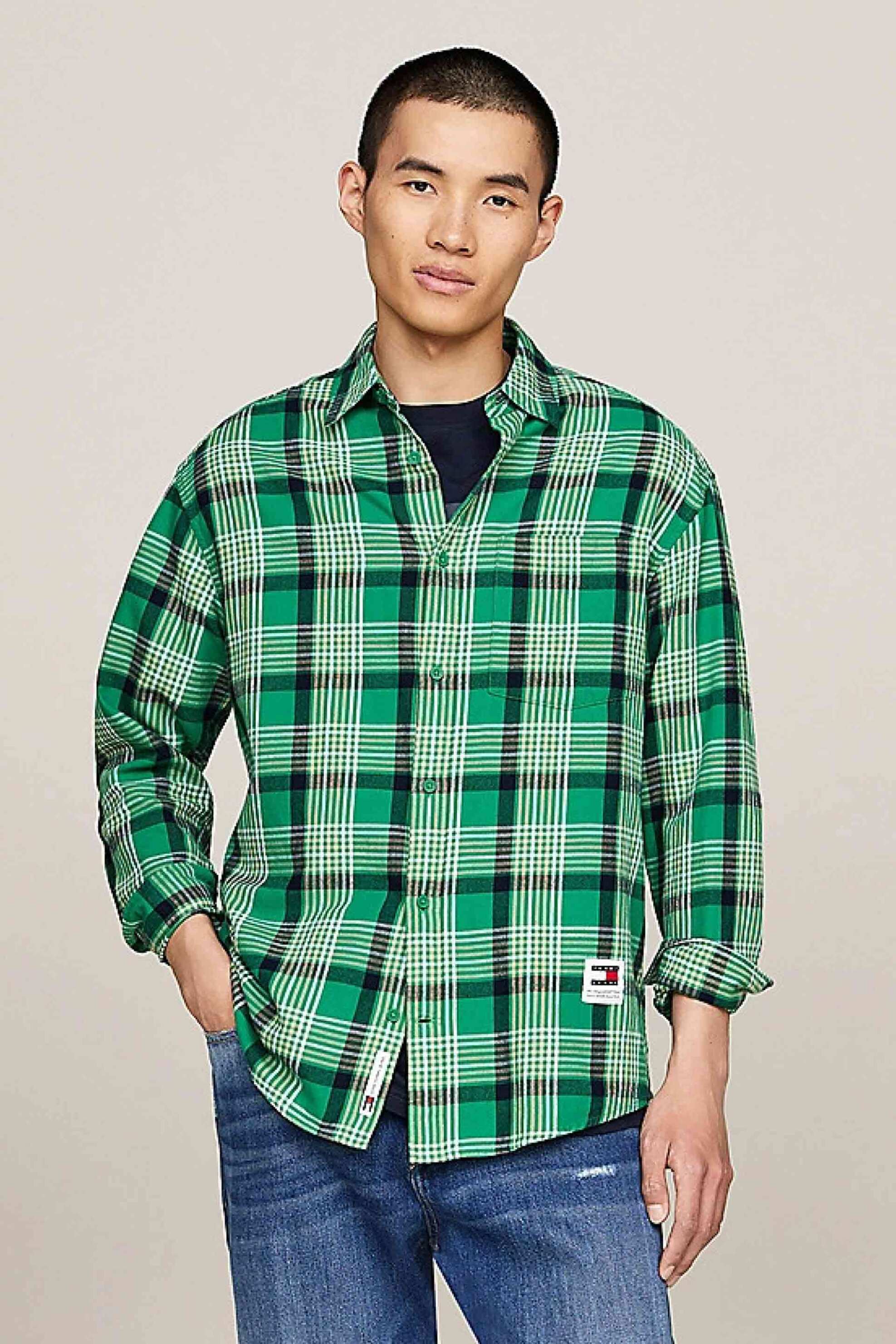 Tommy Jeans ανδρικό καρό πουκάμισο Regular Fit - DM0DM19532 Πράσινο