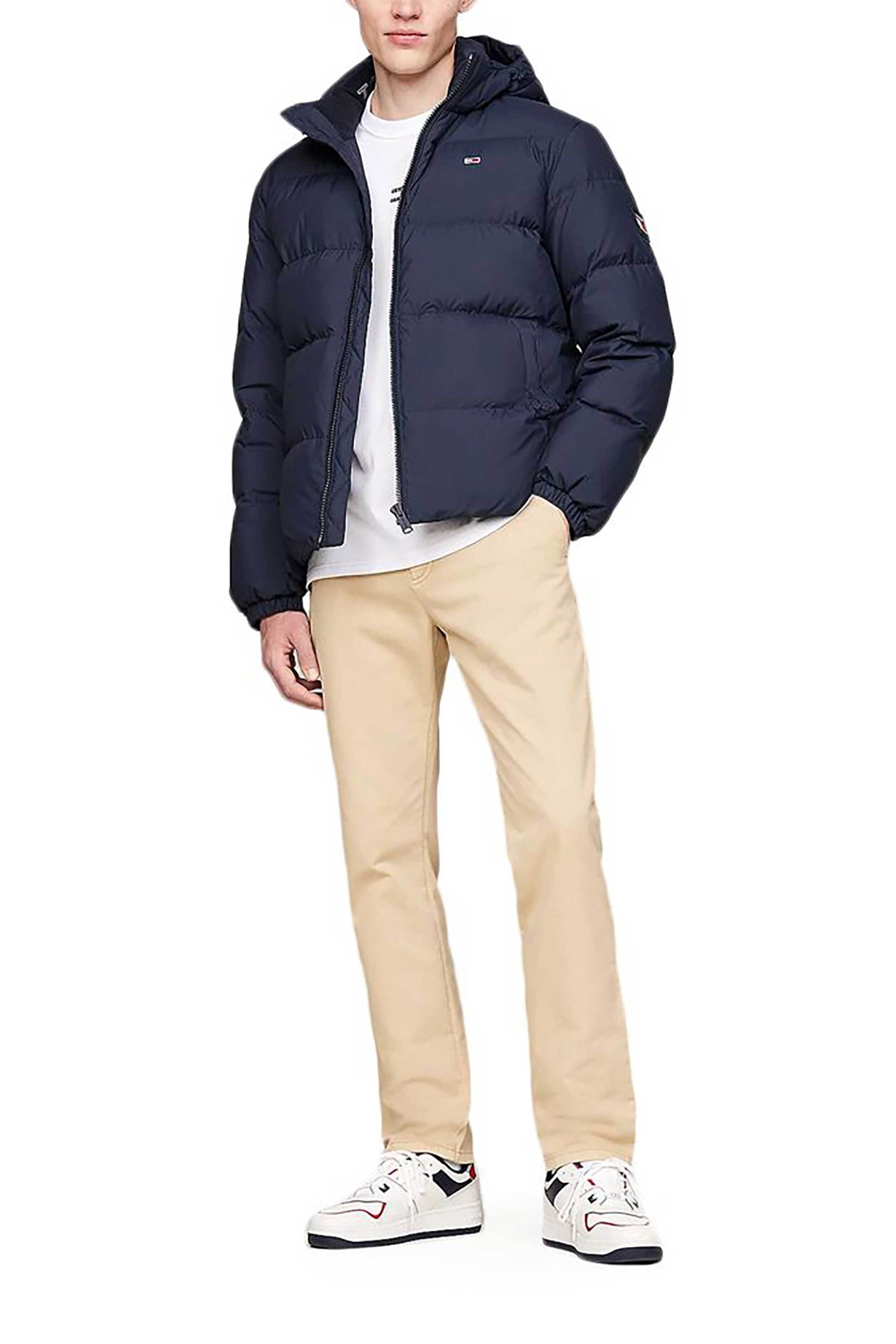 Tommy Jeans ανδρικό καπιτονέ μπουφάν με κουκούλα - DM0DM19786 Μπλε Σκούρο