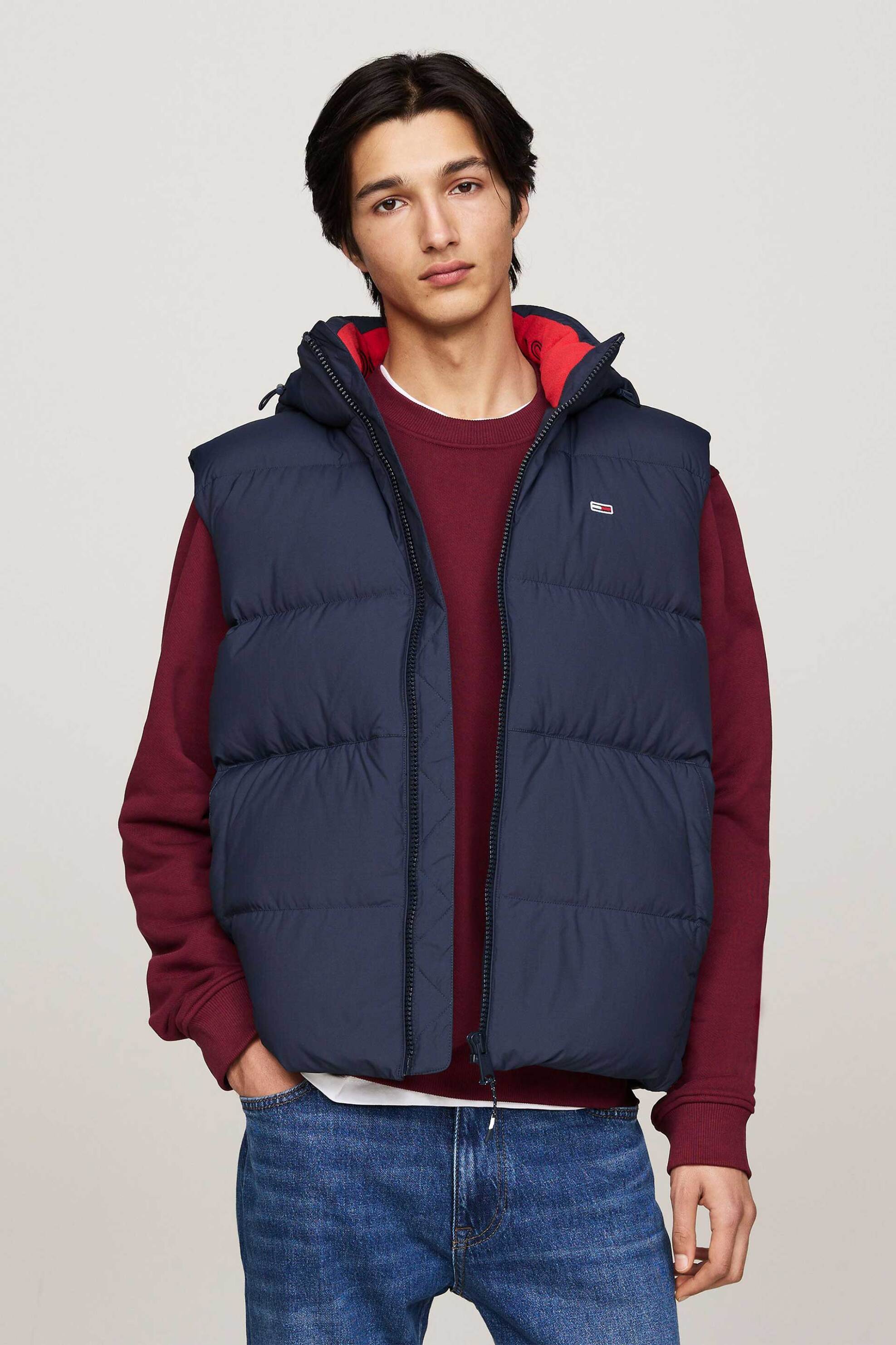 Tommy Jeans ανδρικό αμάνικο μπουφάν με καπιτονέ σχέδιο Regular Fit - DM0DM20465 Μπλε Σκούρο