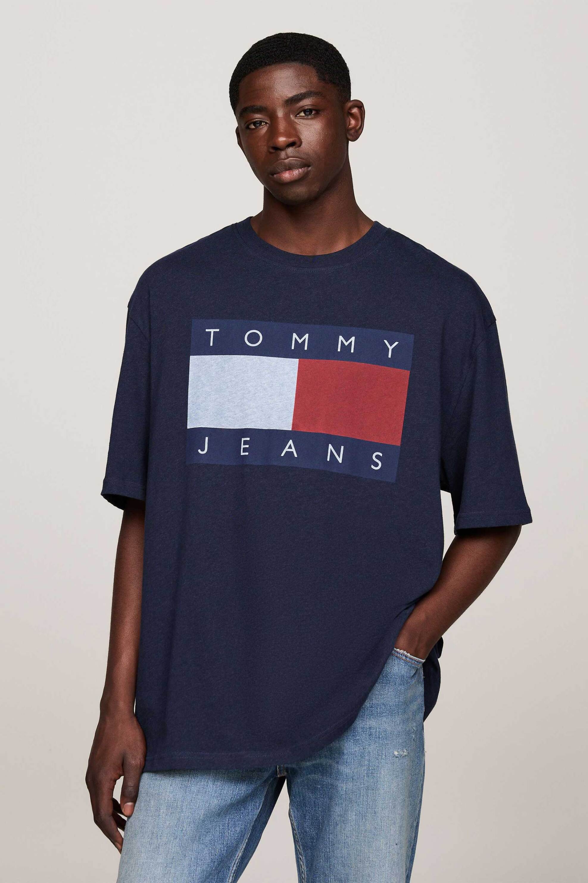 Tommy Jeans ανδρικό T-shirt logo print Oversized Fit - DM0DM19693 Μπλε Σκούρο