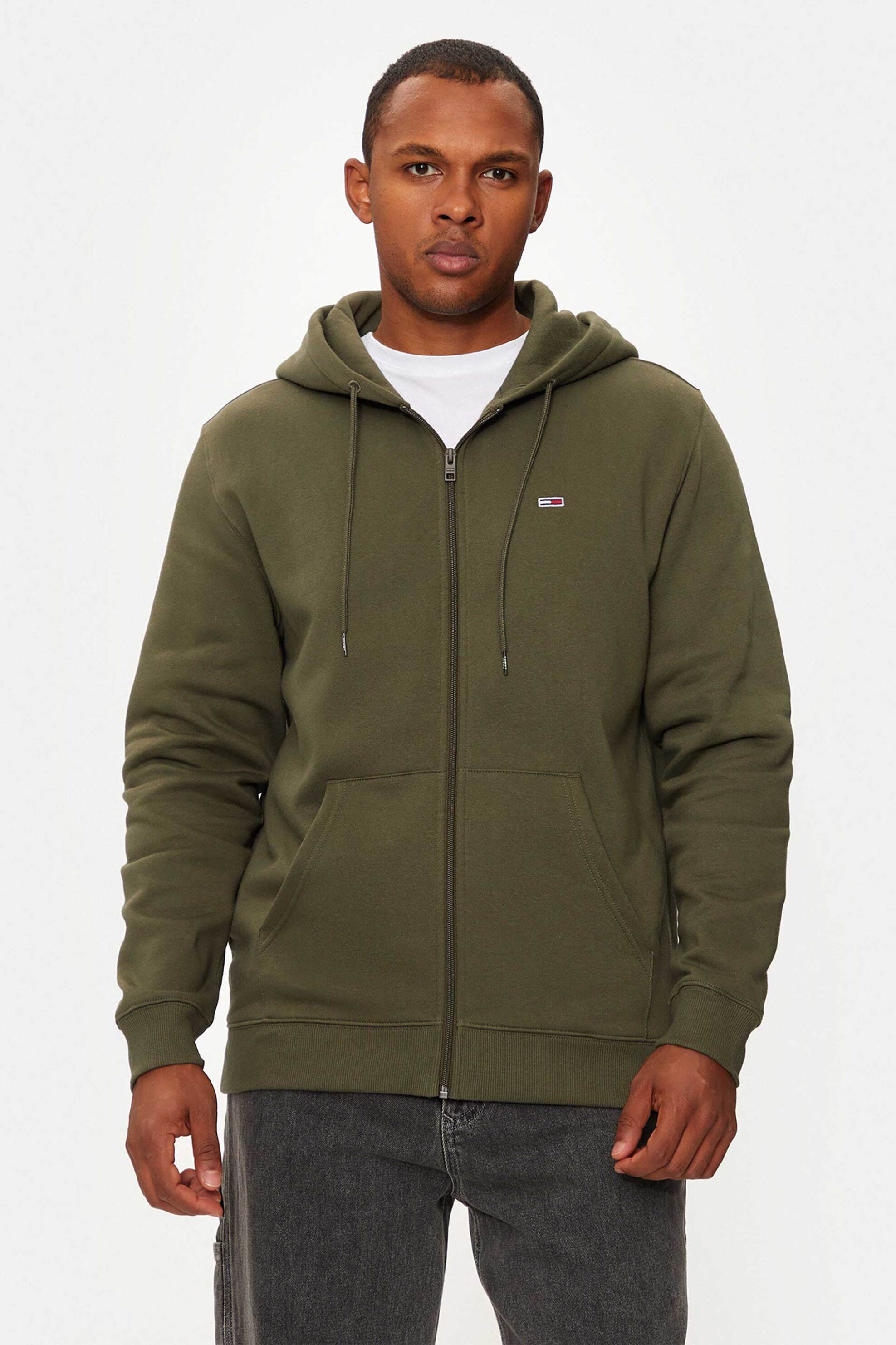 Tommy Jeans ανδρική ζακέτα φούτερ με κουκούλα μονόχρωμη Regular Fit - DM0DM20743 Λαδί