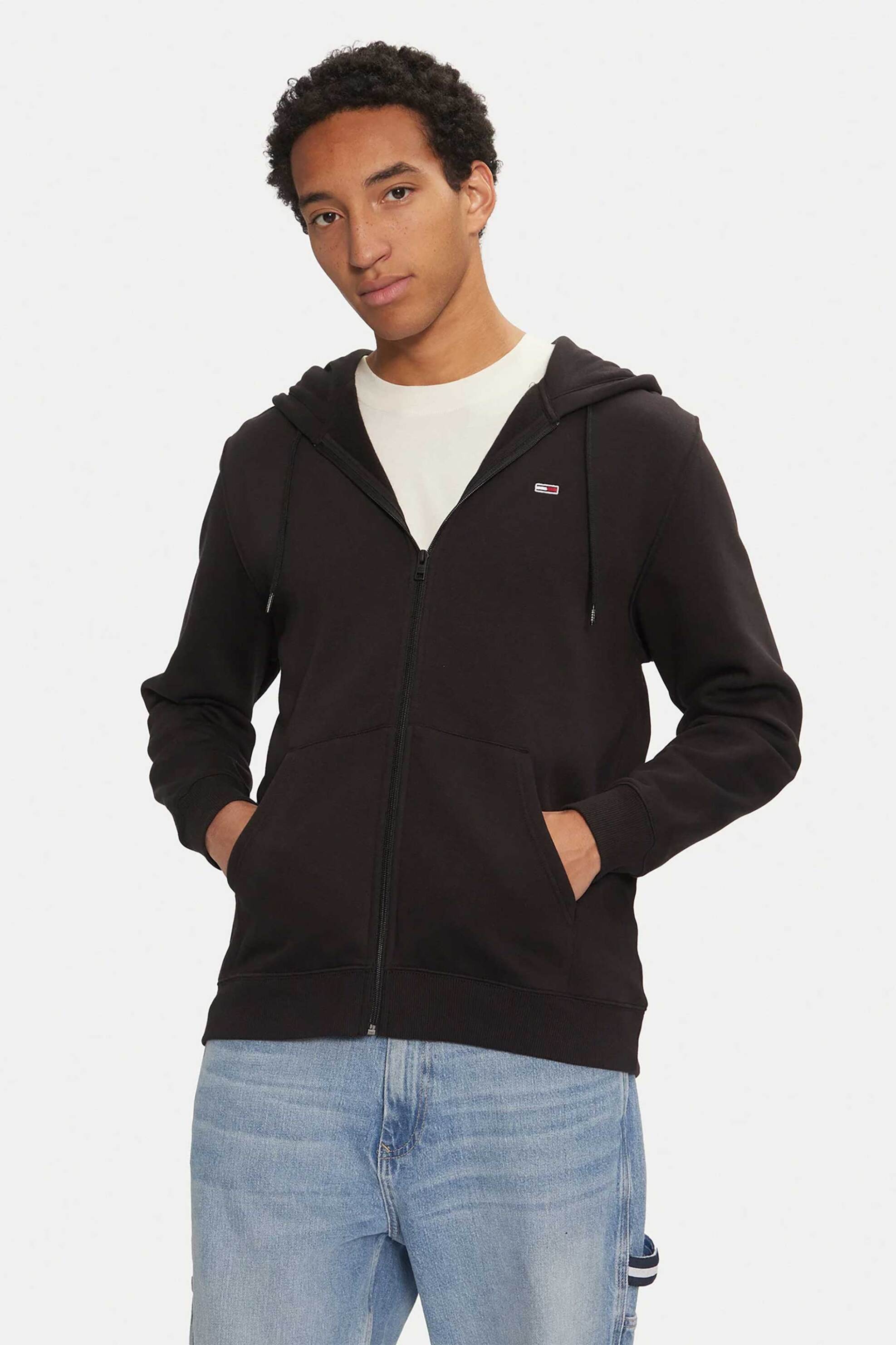 Tommy Jeans ανδρική ζακέτα φούτερ με κουκούλα μονόχρωμη Regular Fit - DM0DM20743 Μαύρο