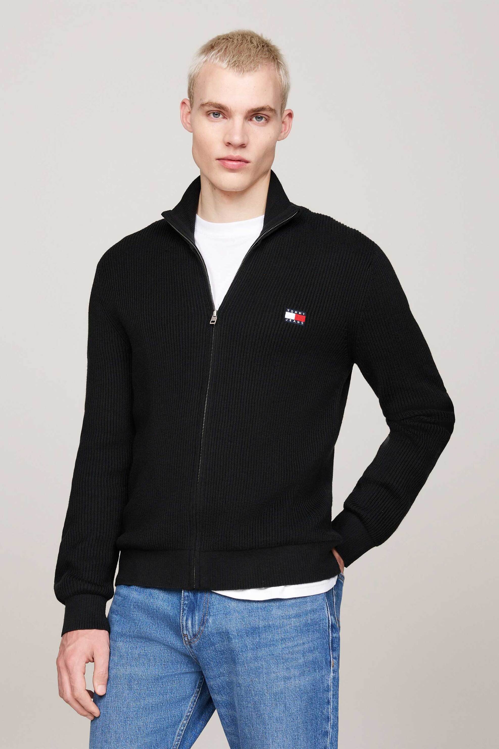 Tommy Jeans ανδρική πλεκτή ζακέτα μονόχρωμη με ψηλό λαιμό - DM0DM19435 Μαύρο