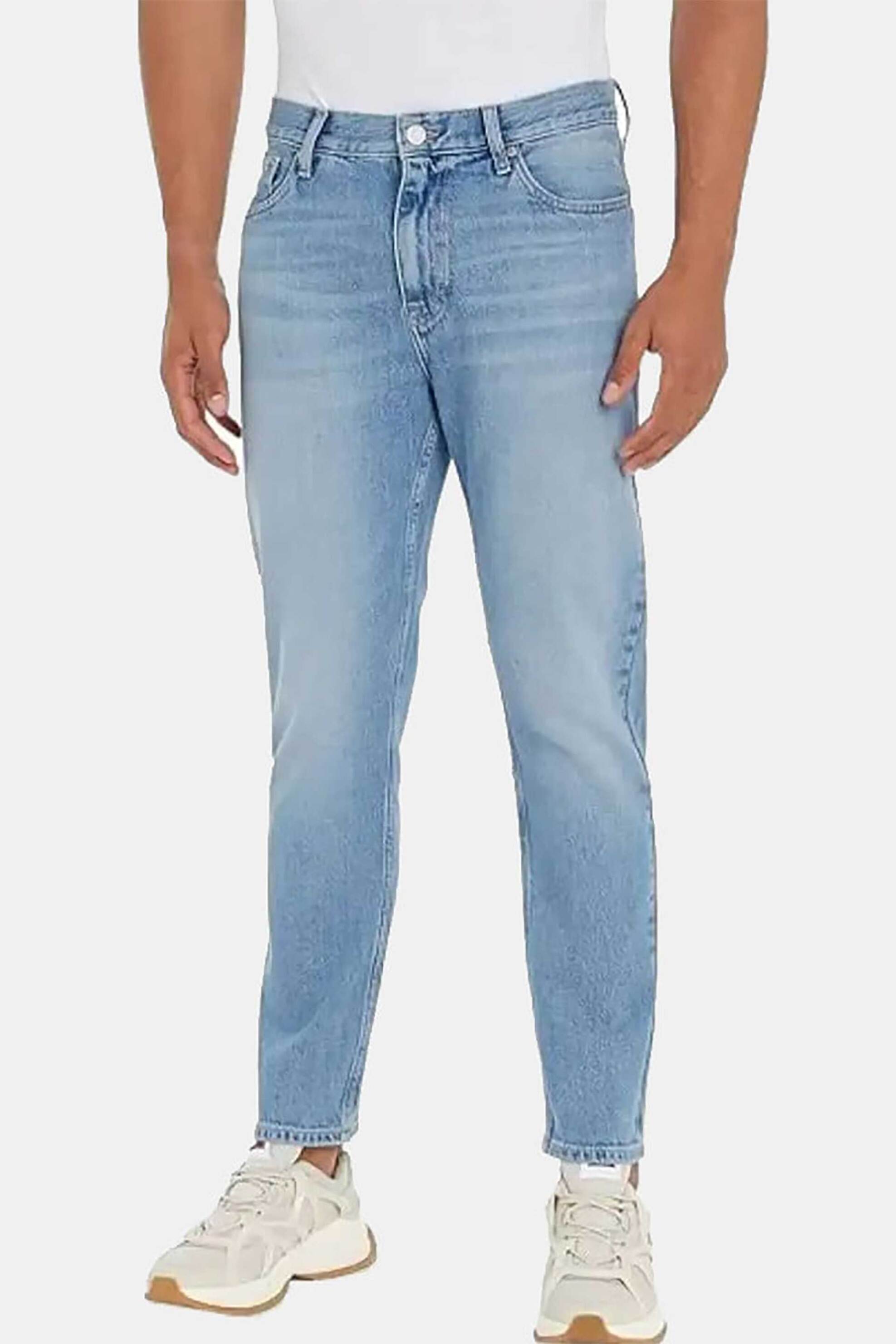 Tommy Jeans ανδρικό τζιν παντελόνι πεντάτσεπο με logo patch Regular Fit - DM0DM20200 Denim Blue Ανοιχτό