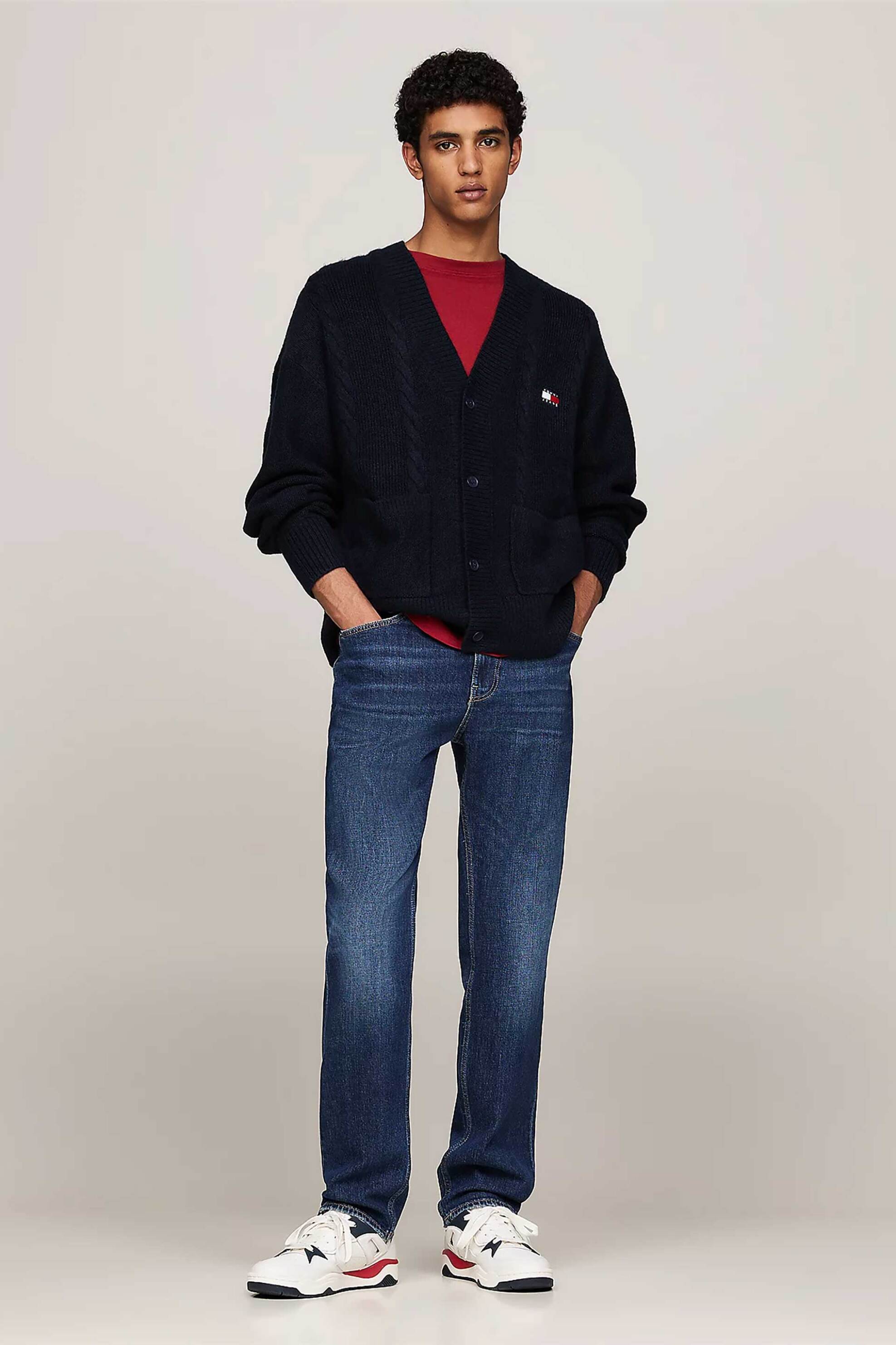 Tommy Jeans ανδρικό τζιν παντελόνι πεντάτσεπο με κεντημένο λογότυπο Slim Fit - DM0DM20405 Denim Blue Σκούρο