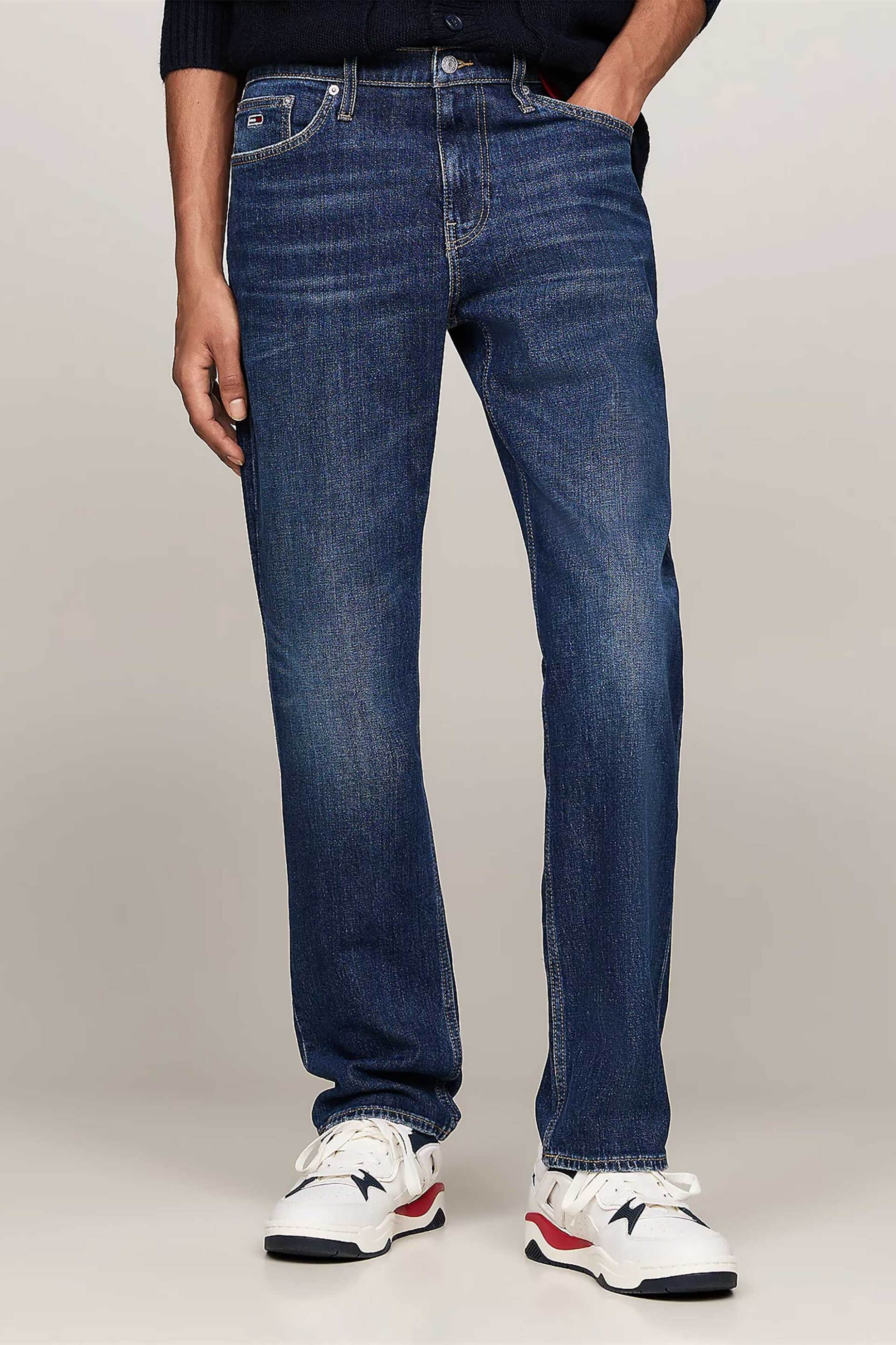 Tommy Jeans ανδρικό τζιν παντελόνι πεντάτσεπο με κεντημένο λογότυπο Slim Fit - DM0DM20405 Denim Blue Σκούρο φωτογραφία