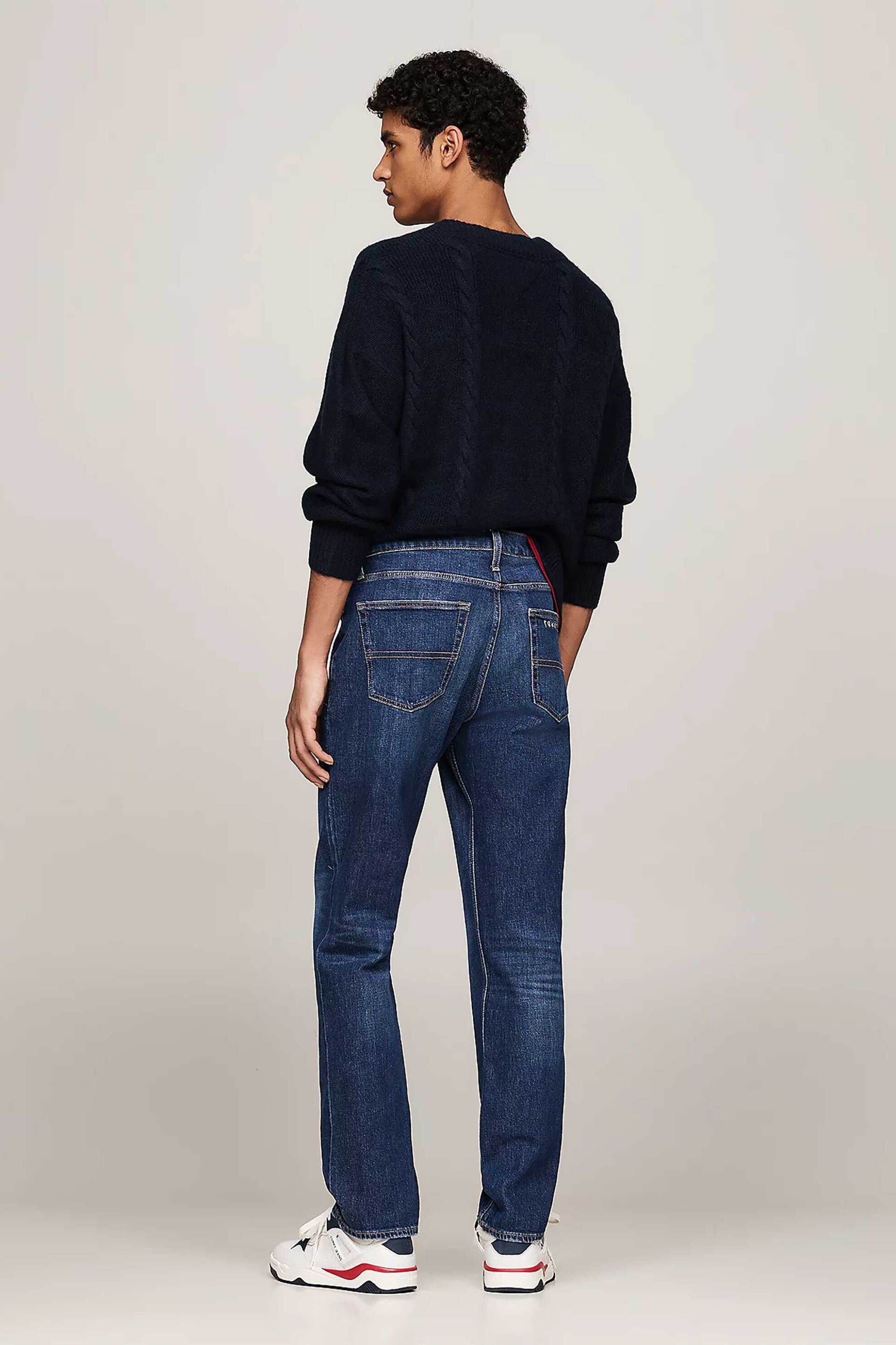 Tommy Jeans ανδρικό τζιν παντελόνι πεντάτσεπο με κεντημένο λογότυπο Slim Fit - DM0DM20405 Denim Blue Σκούρο φωτογραφία