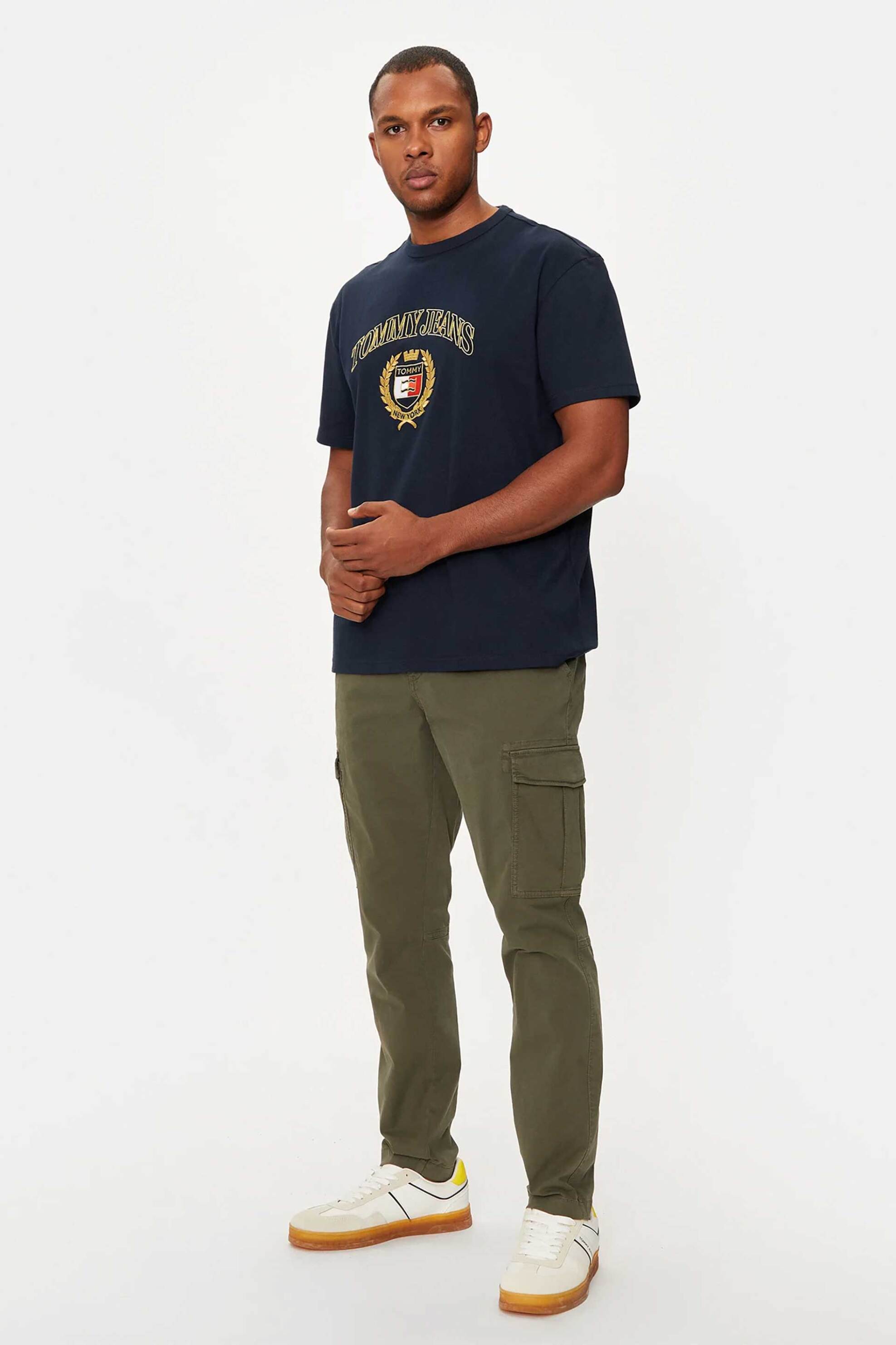 Tommy Jeans ανδρικό παντελόνι cargo με κεντημένο λογότυπο Slim Fit - DM0DM20750 Λαδί