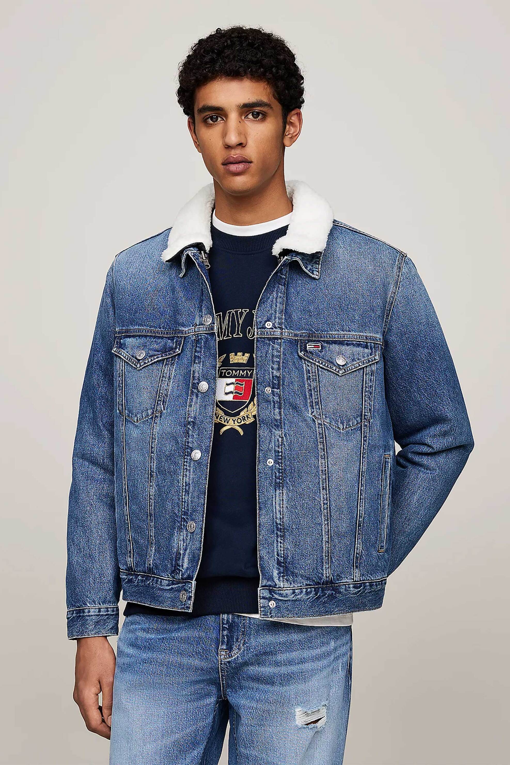 Tommy Jeans ανδρικό jacket διπλής όψης με λεπτομέρεια sherpa και λογότυπο Regular Fit - DM0DM20470 Denim Blue