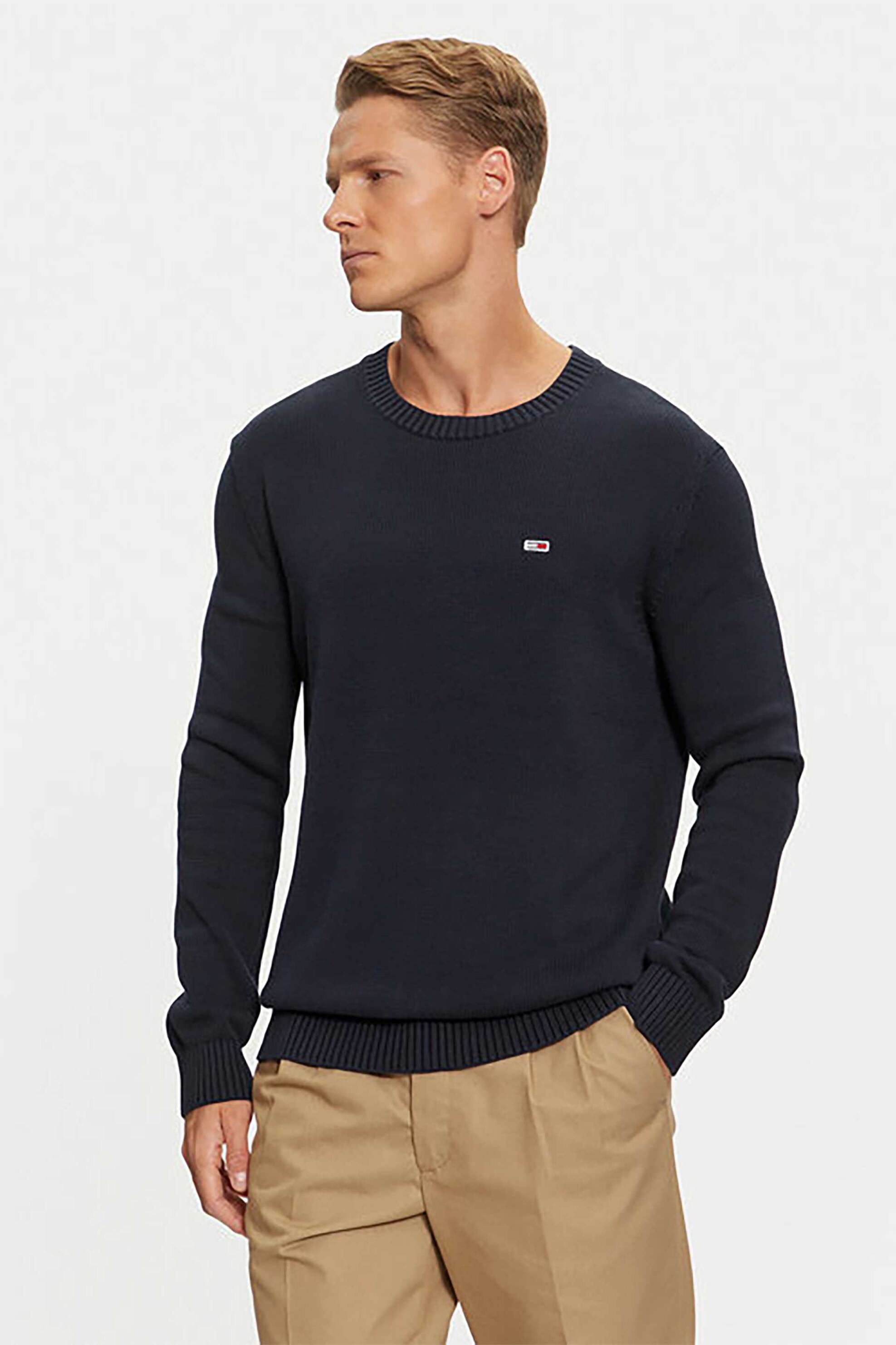 TOMMY JEANS Tommy Jeans ανδρικό πουλόβερ με λογότυπο Slim Fit - DM0DM18370 Μπλε Σκούρο