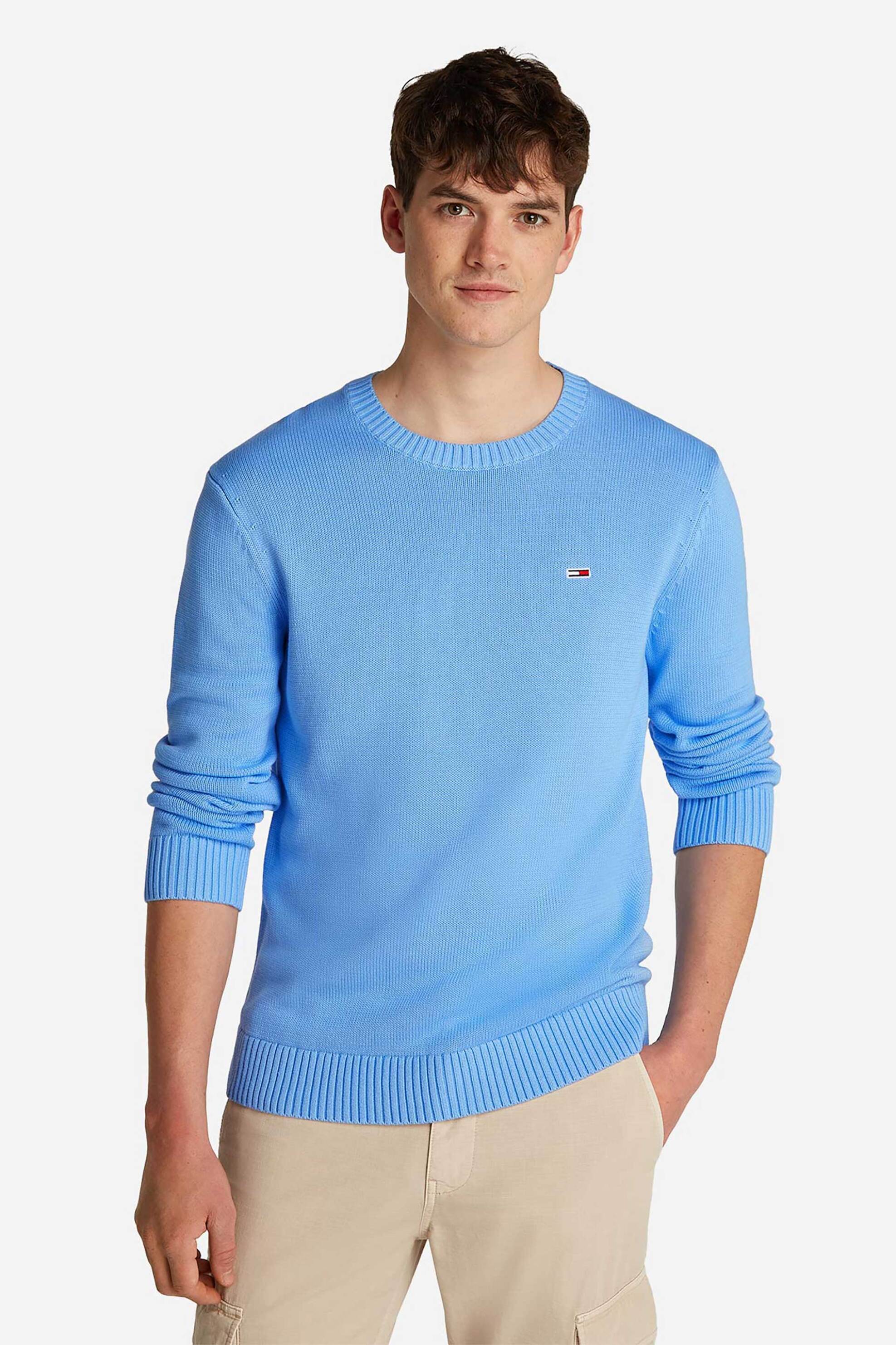 Tommy Jeans ανδρικό πουλόβερ με λογότυπο Slim Fit - DM0DM18370 Γαλάζιο