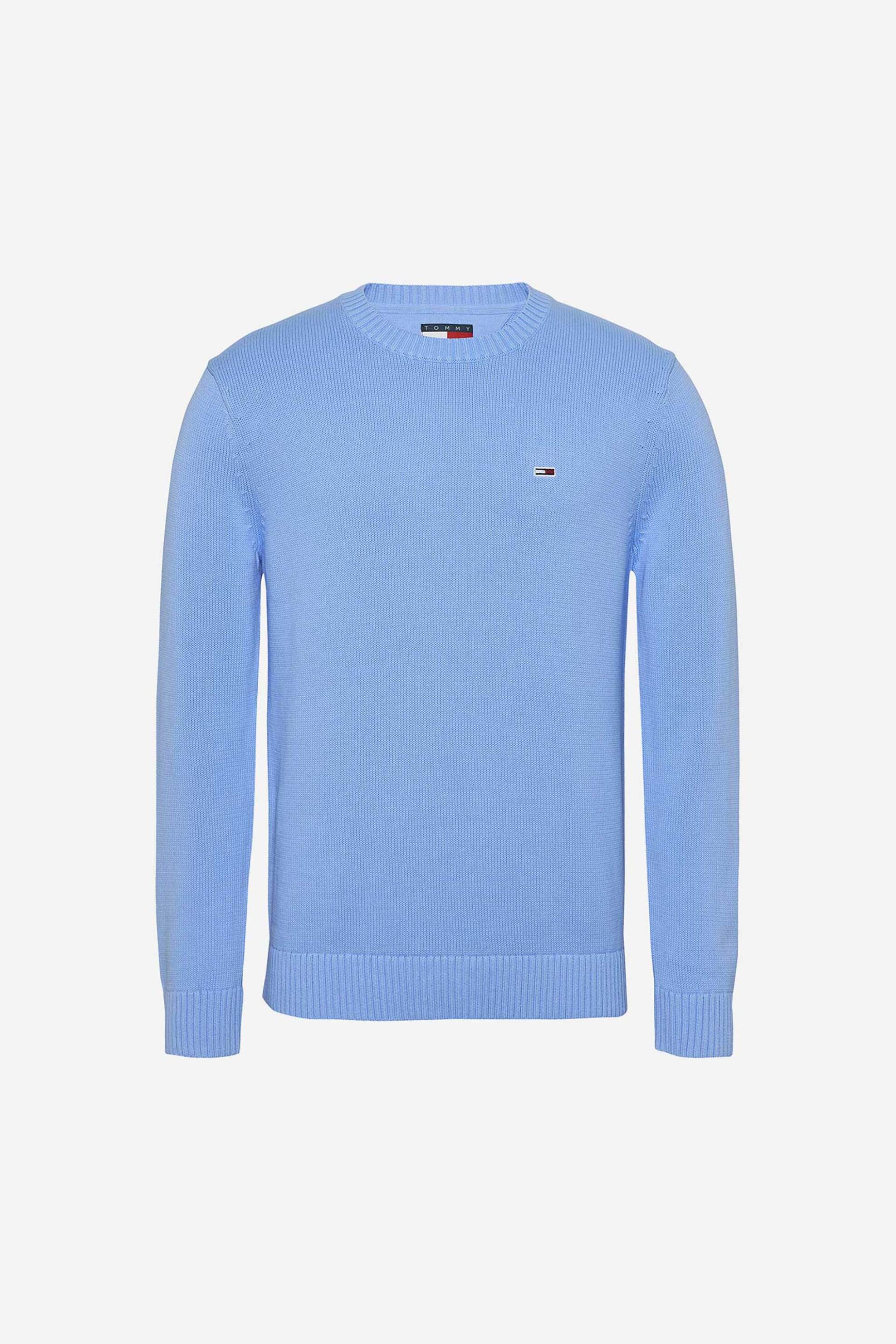 Tommy Jeans Ανδρικό Πουλόβερ με Λογότυπο Slim Fit - Dm0Dm18370 Γαλάζιο