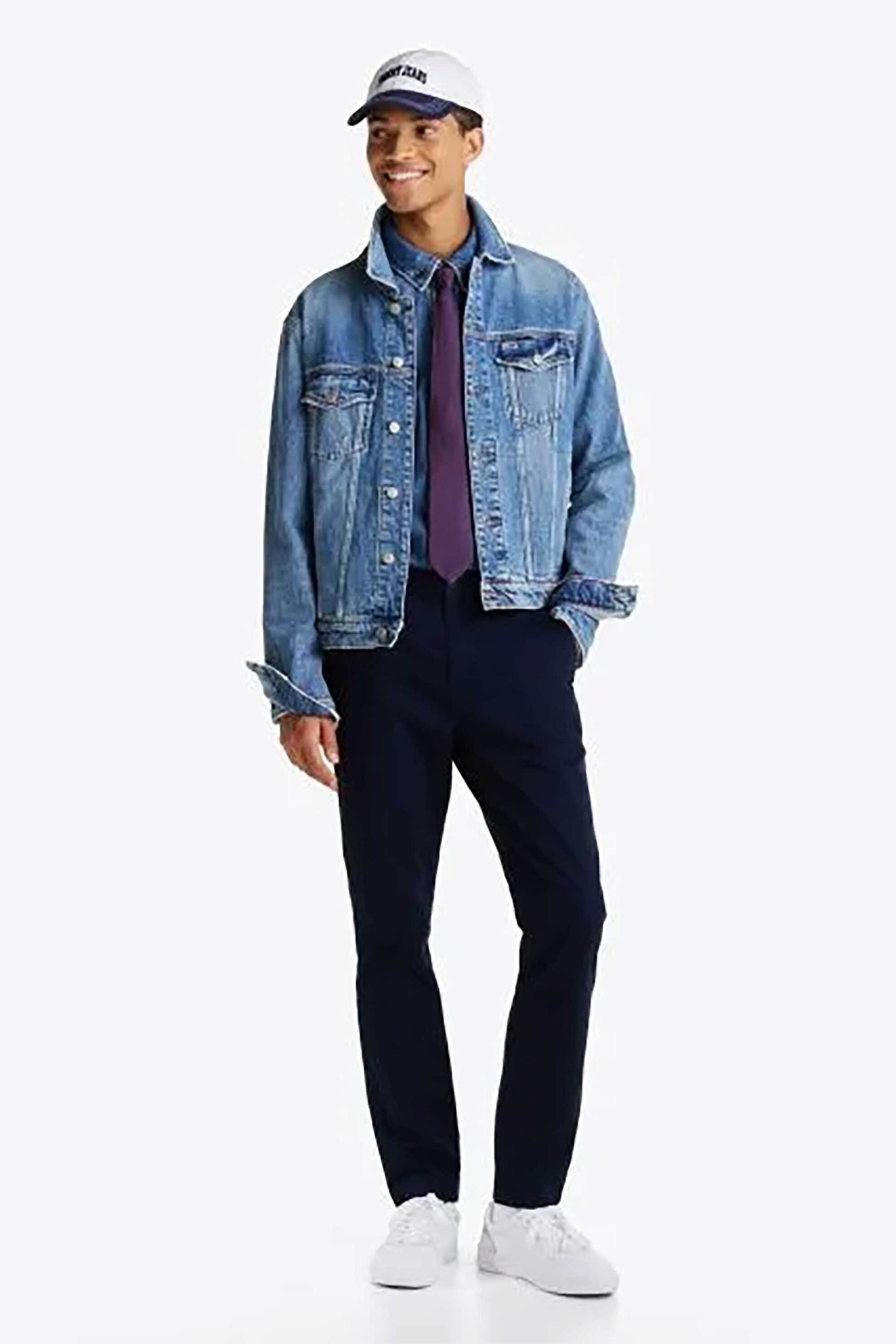Tommy Jeans ανδρικό παντελόνι chino μονόχρωμο Slim Fit - DM0DM20282 Μπλε Σκούρο