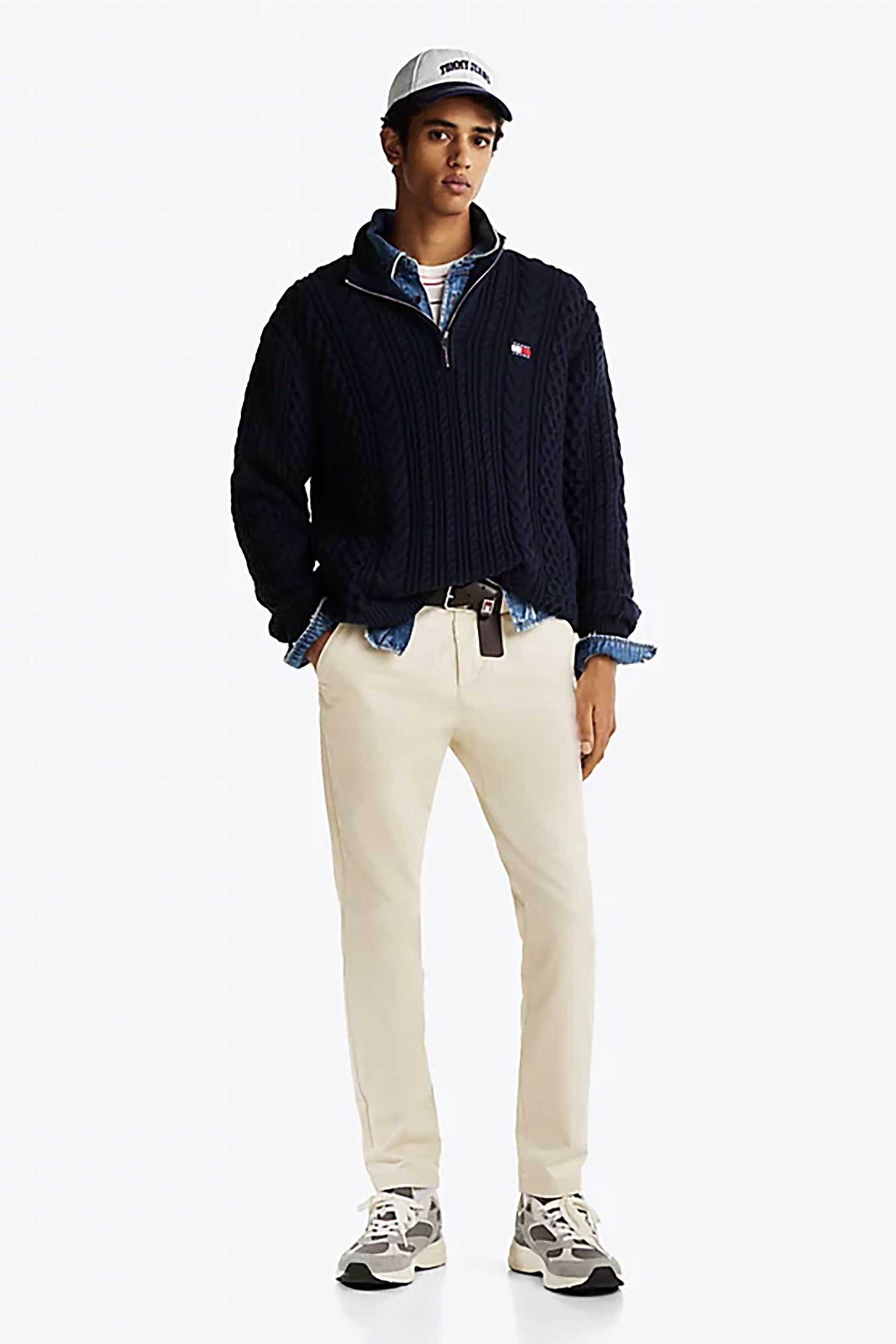 Tommy Jeans ανδρικό παντελόνι chino μονόχρωμο Slim Fit - DM0DM20282 Εκρού