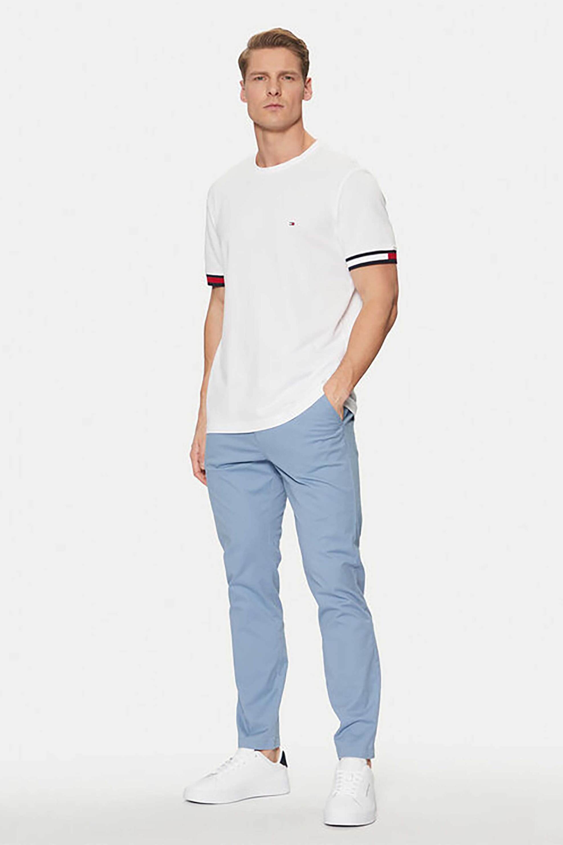 Tommy Jeans ανδρικό παντελόνι chino μονόχρωμο Slim Fit - DM0DM20282 Γαλάζιο