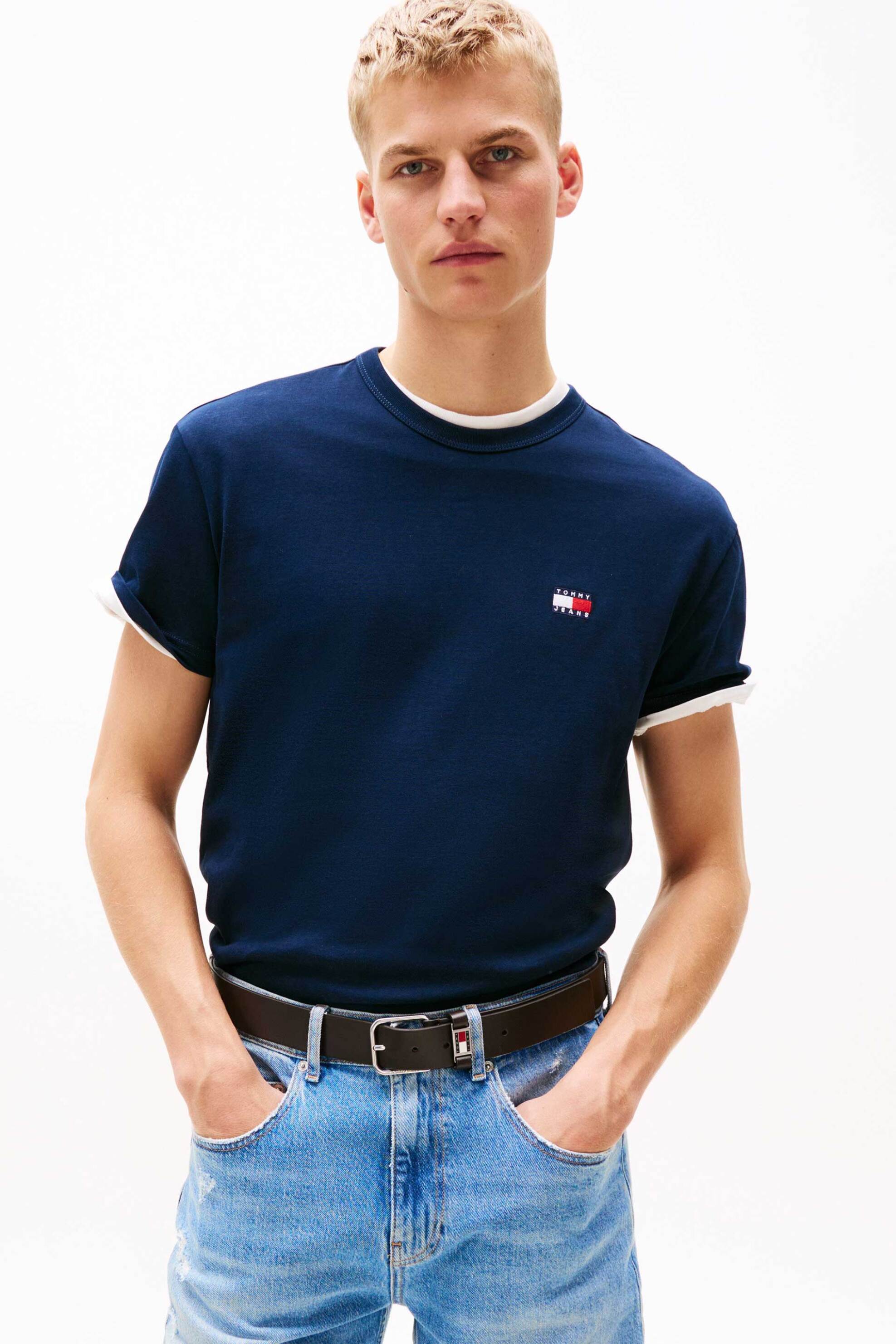 Tommy Jeans ανδρικό T-shirt με κεντημένο λογότυπο στο στήθος Regular Fit - DM0DM20322 Μπλε Σκούρο