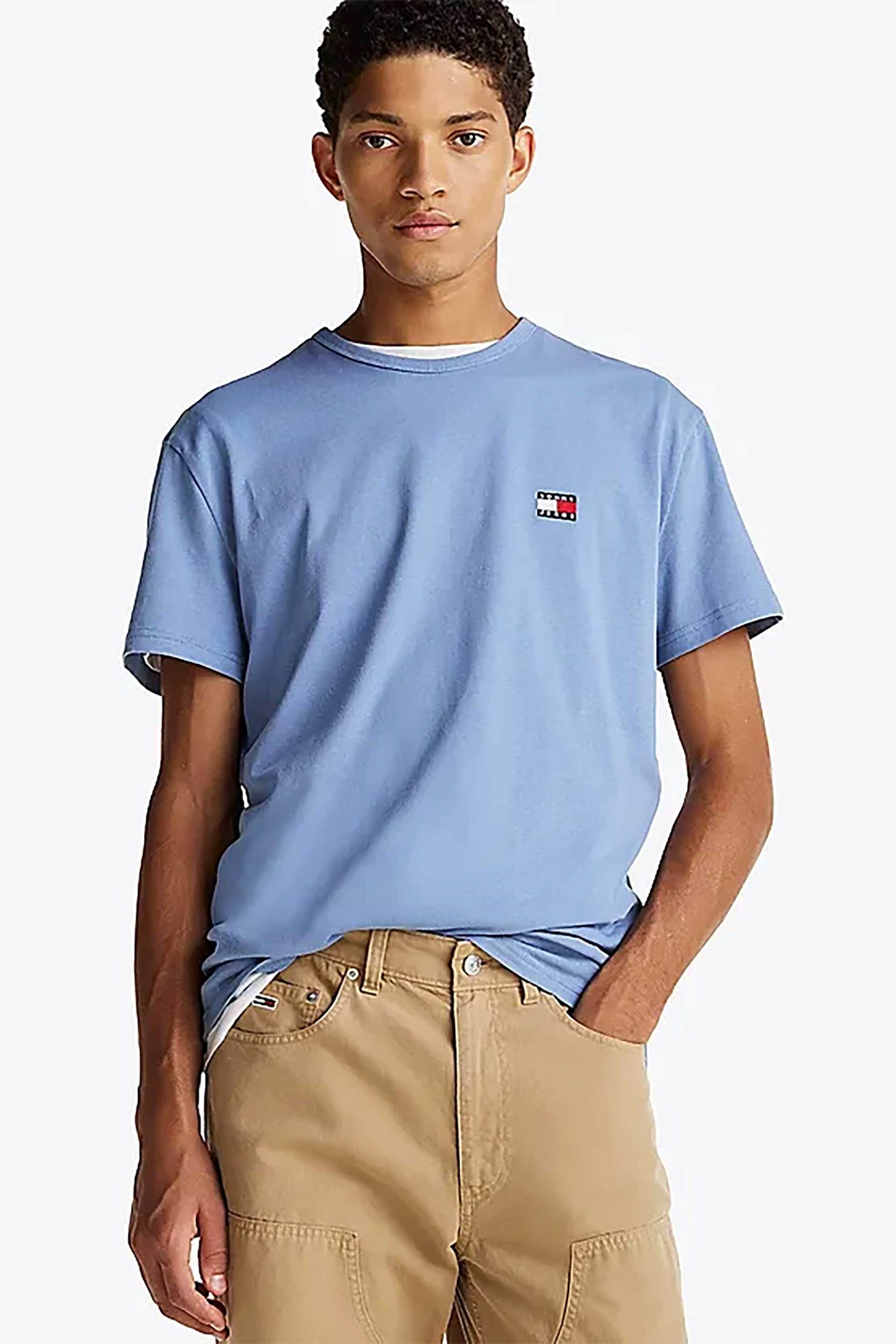 Tommy Jeans ανδρικό T-shirt με κεντημένο λογότυπο στο στήθος Regular Fit - DM0DM20322 Γαλάζιο