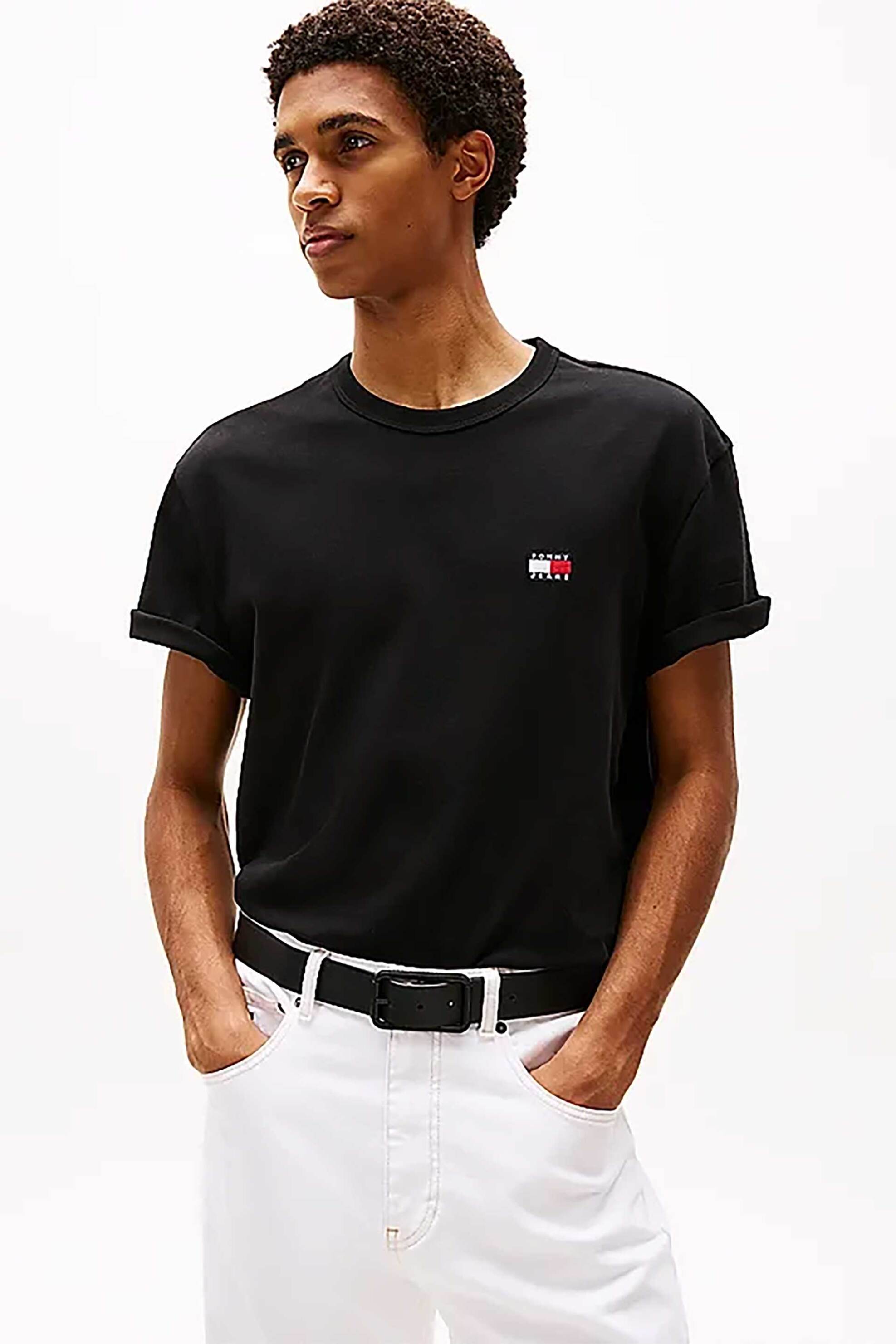 Tommy Jeans ανδρικό T-shirt με κεντημένο λογότυπο στο στήθος Regular Fit - DM0DM20322 Μαύρο