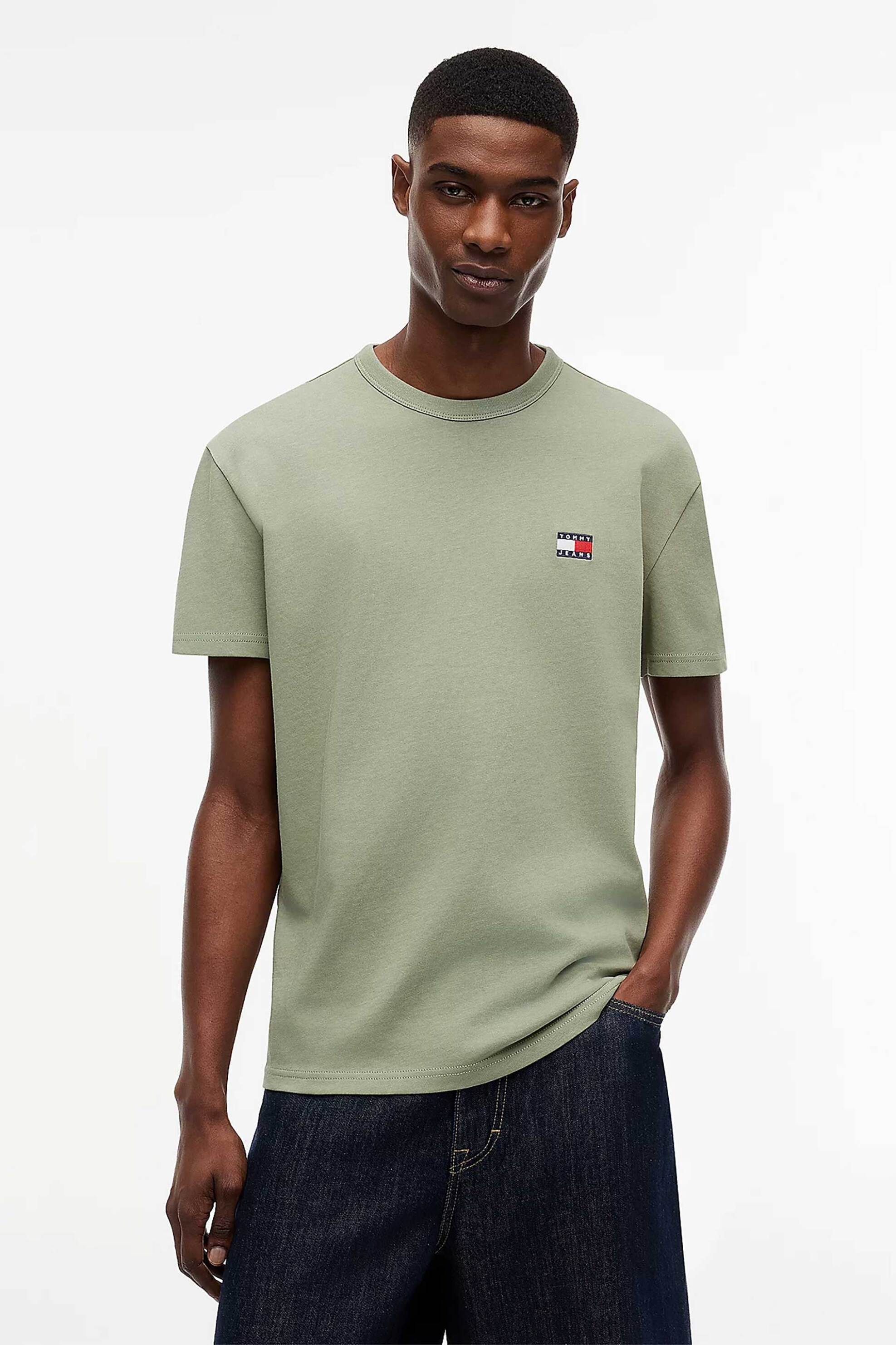 Tommy Jeans ανδρικό T-shirt με κεντημένο λογότυπο Regular Fit - DM0DM20322 Λαδί