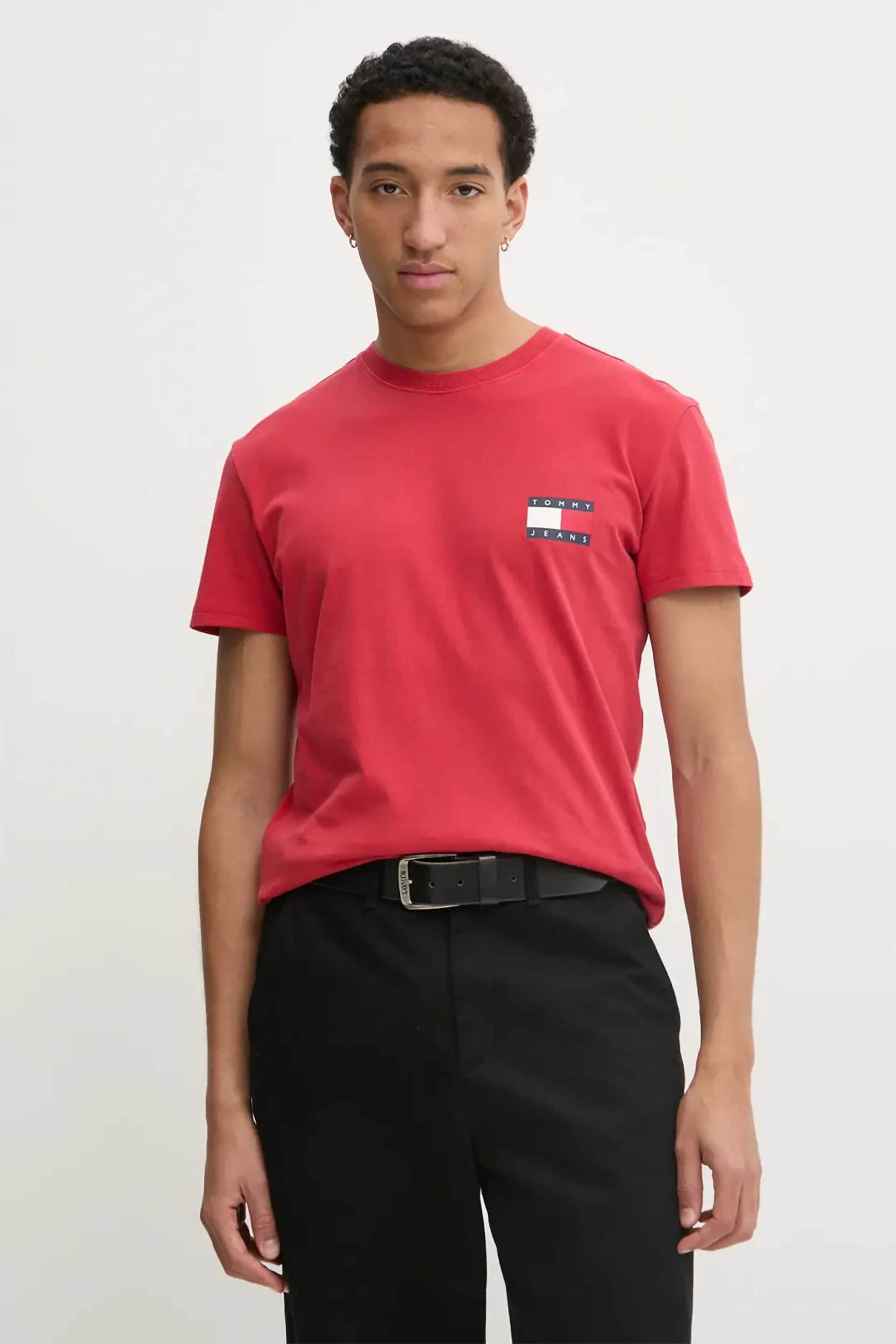 Tommy Jeans ανδρικό T-shirt με λογότυπο Regular Fit - DM0DM20346 Κόκκινο
