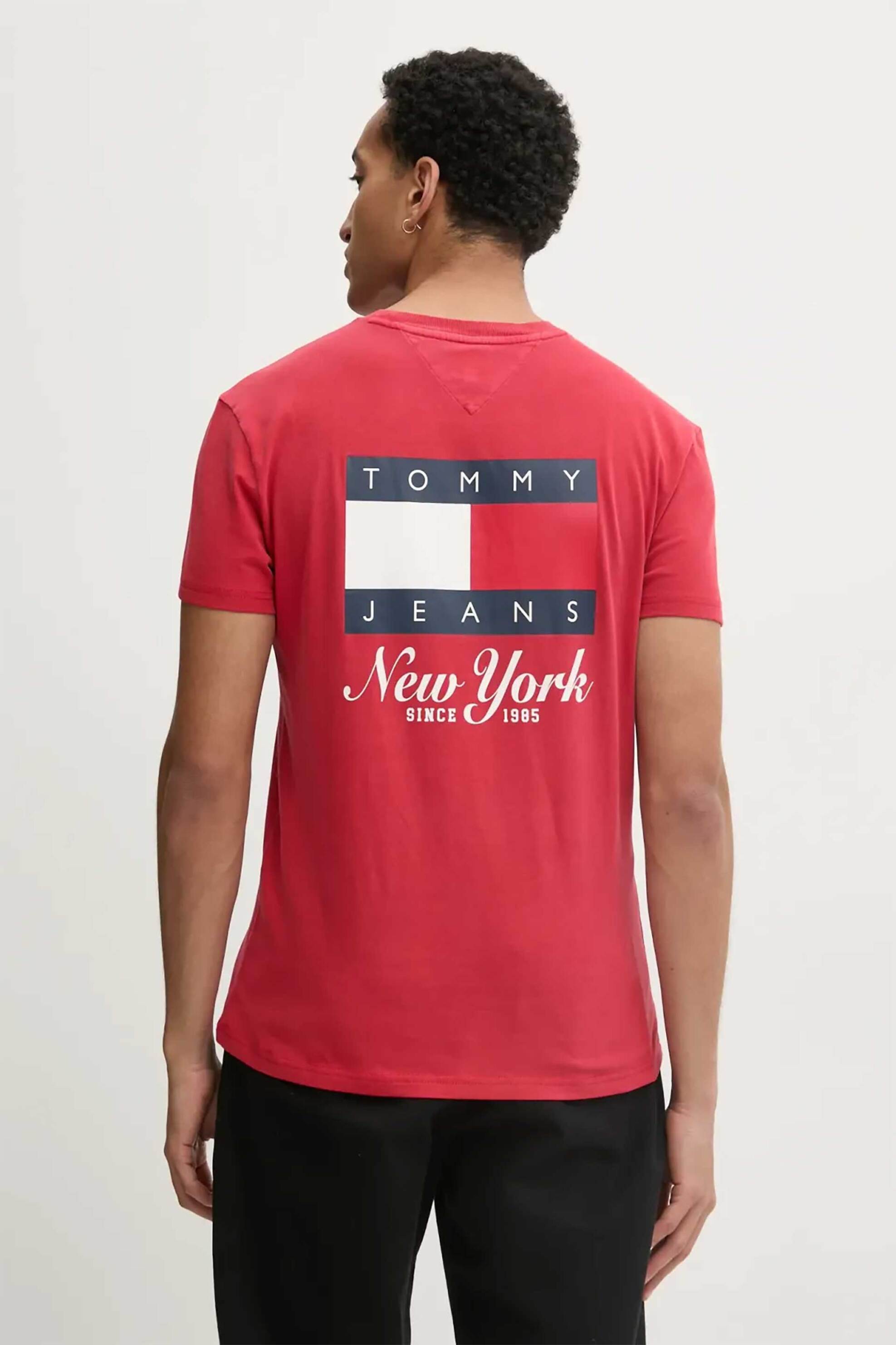 Tommy Jeans Ανδρικό T-Shirt με Λογότυπο Regular Fit - Dm0Dm20346 Κόκκινο