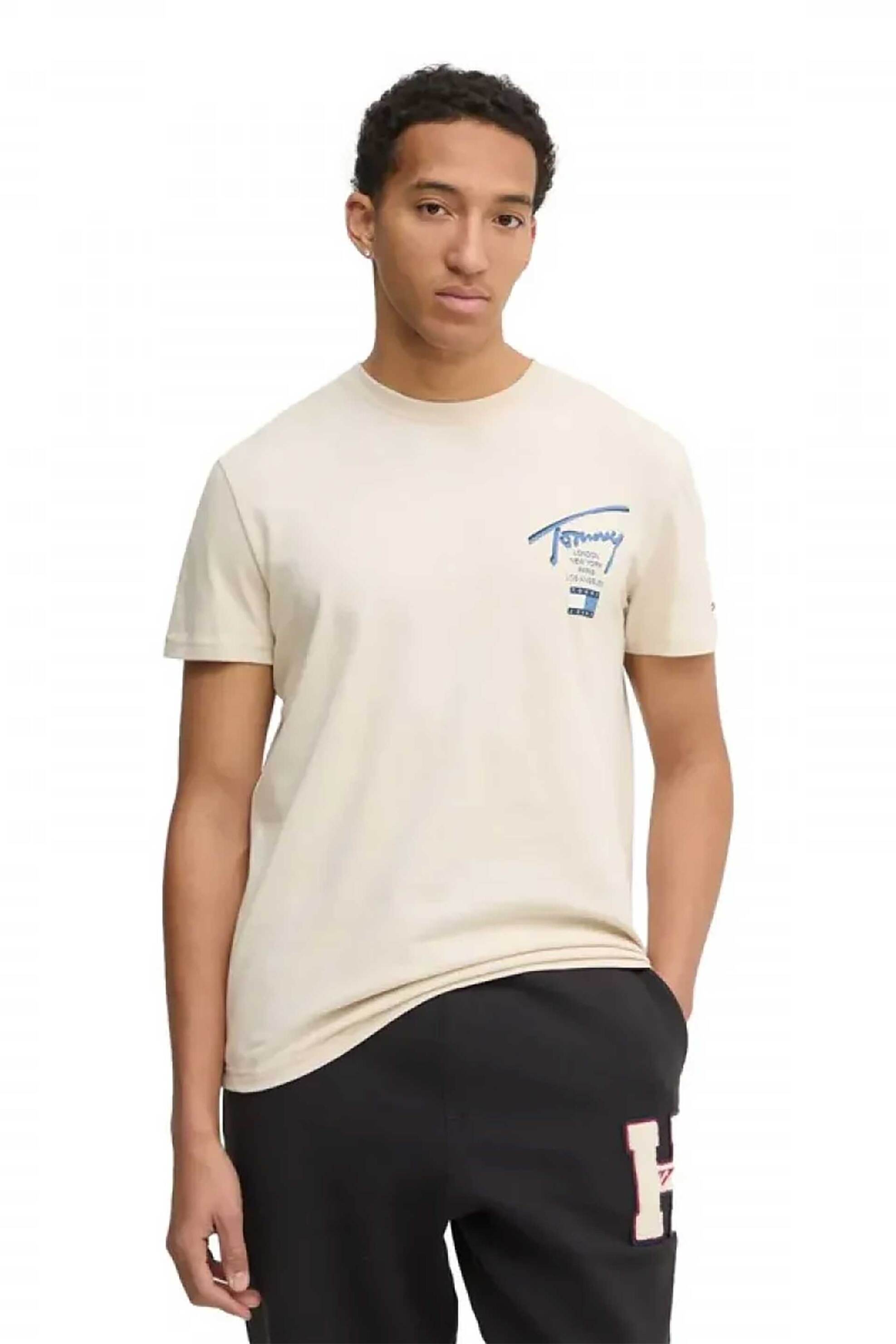Tommy Jeans ανδρικό T-shirt με λογότυπο Regular Fit - DM0DM21106 Μπεζ
