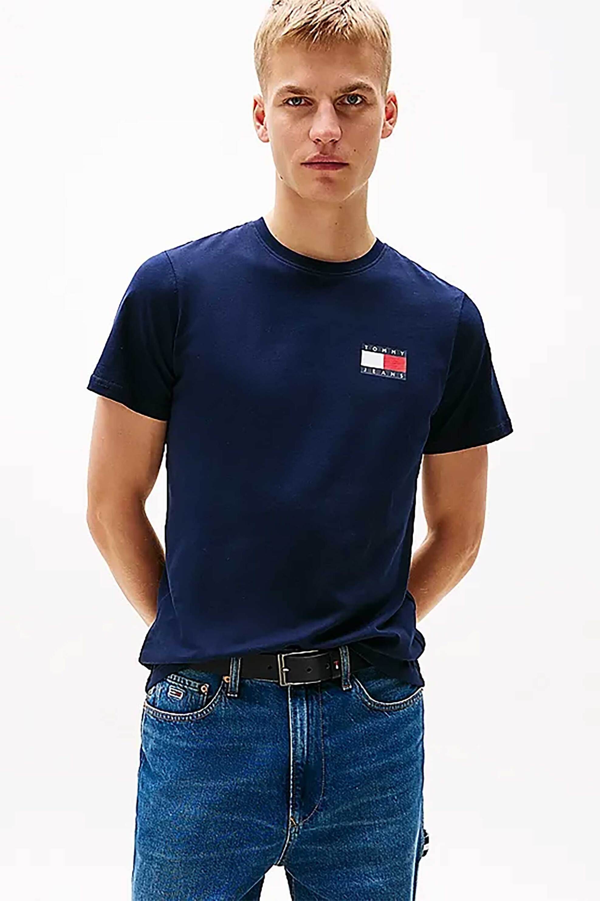 Tommy Jeans ανδρικό T-shirt με λογότυπο Slim Fit - DM0DM20740 Μπλε Σκούρο
