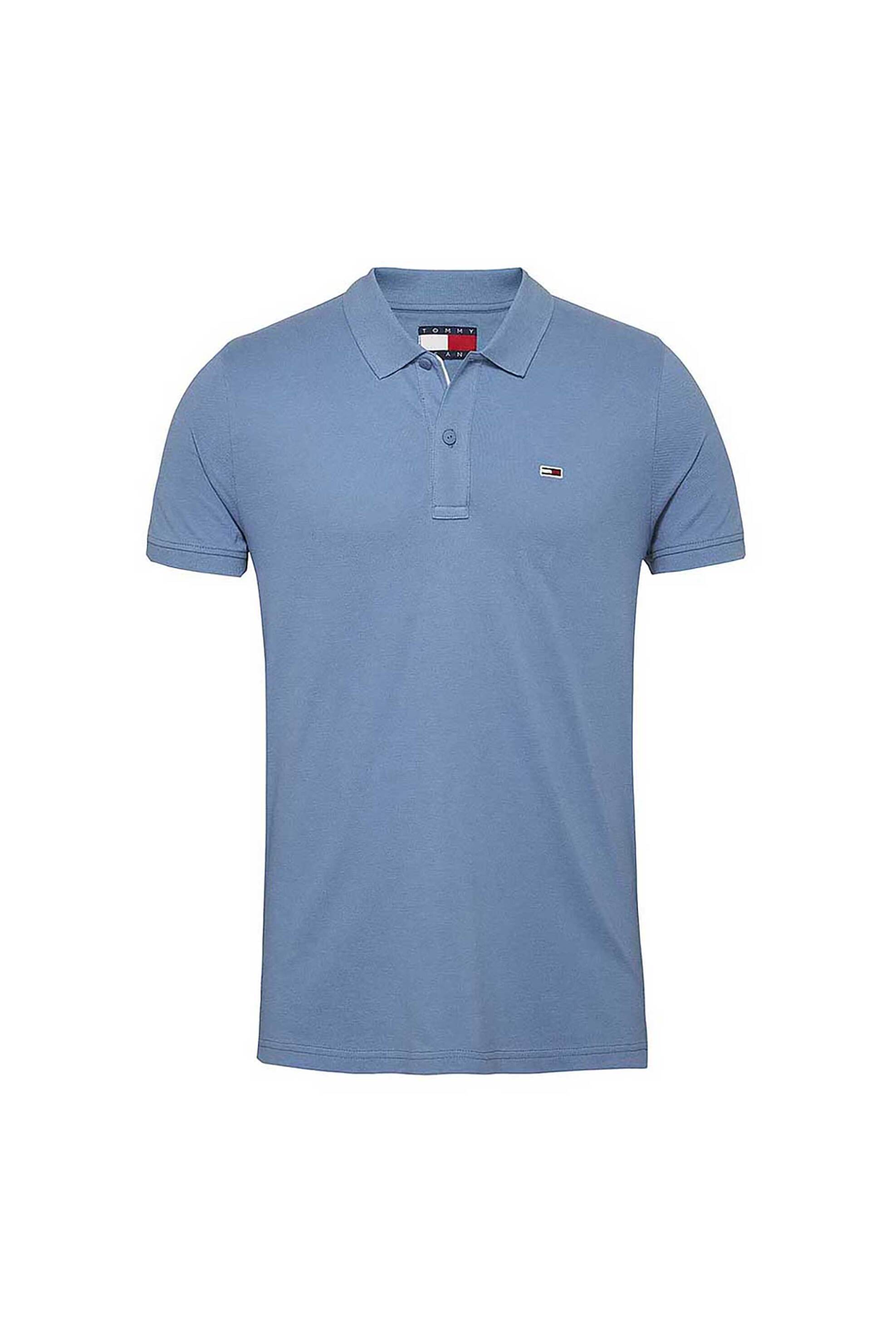 Tommy Jeans ανδρική μπλούζα πόλο μονόχρωμη με λογότυπο Slim Fit - DM0DM18312 Γαλάζιο