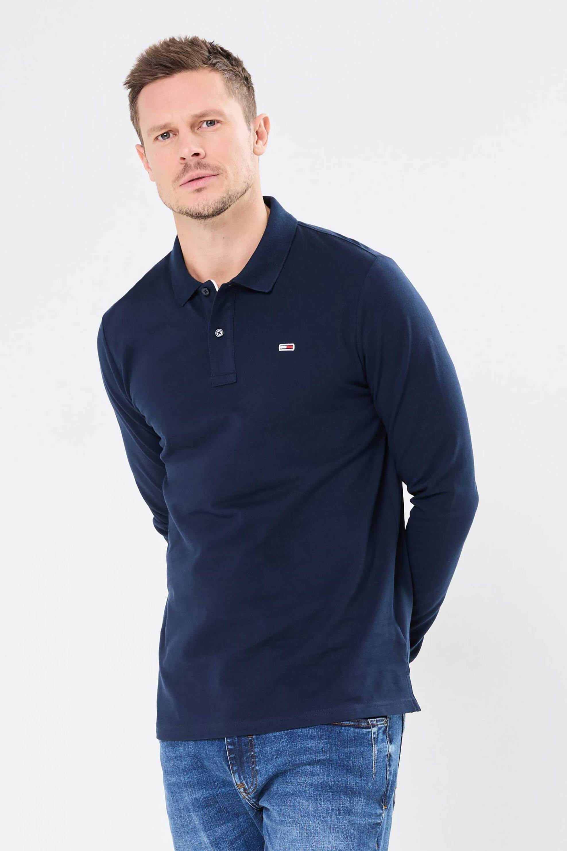 Tommy Jeans ανδρική μπλούζα πόλο μονόχρωμη με λογότυπο Slim Fit - DM0DM20232 Μπλε Σκούρο