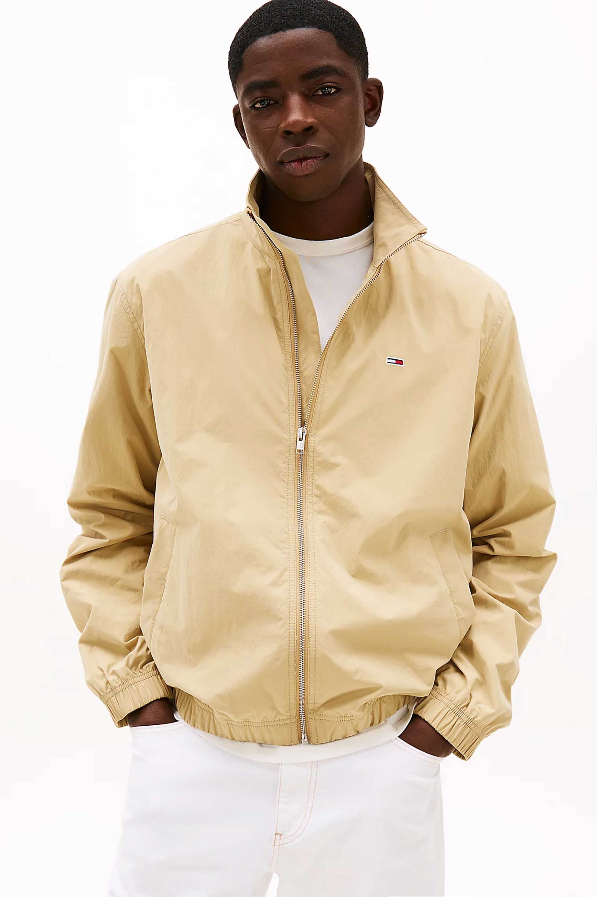 Tommy Jeans ανδρικό μπουφάν μονόχρωμο με κεντημένο λογότυπο Regular Fit - DM0DM20655 Μπεζ