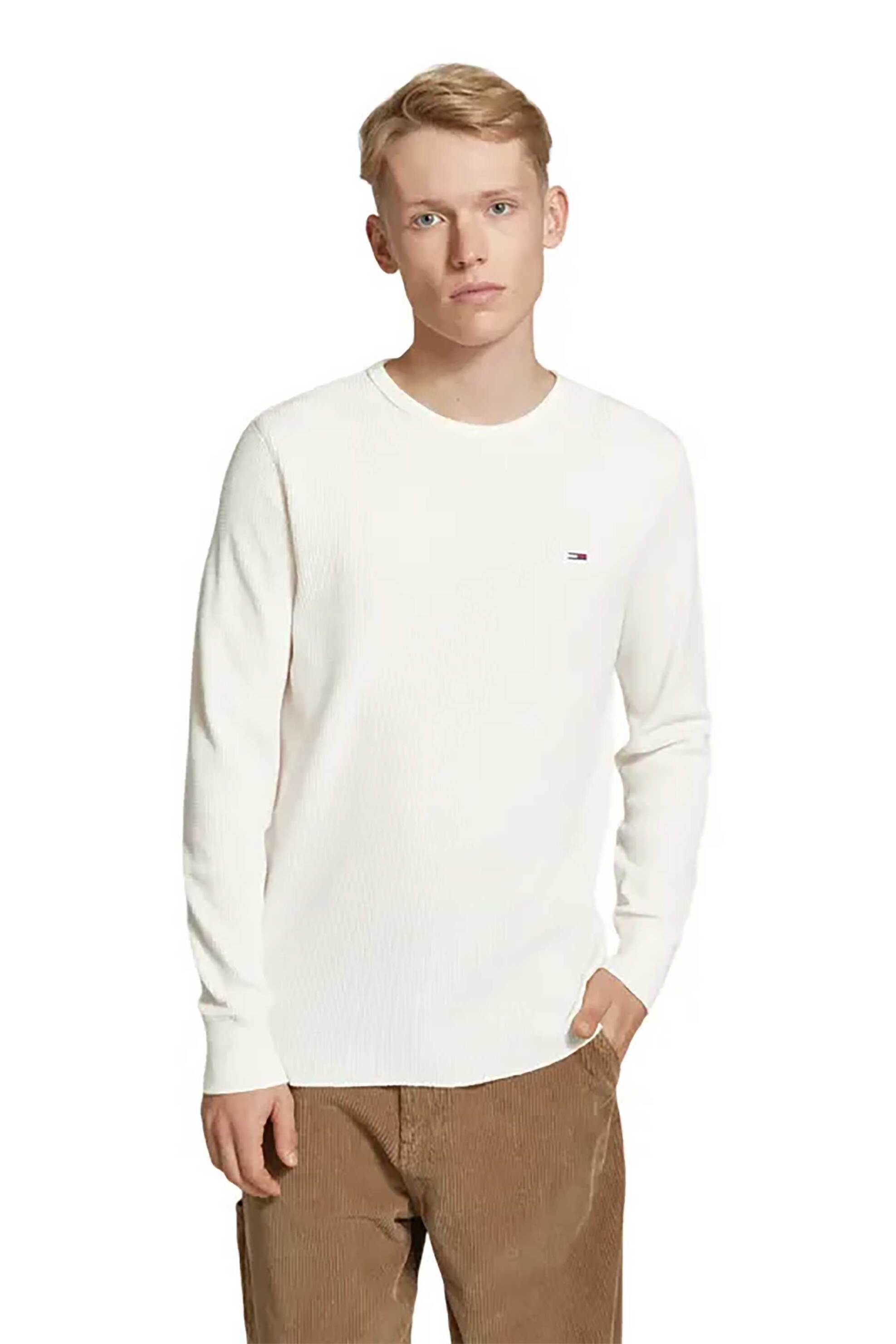 Tommy Jeans ανδρικό πουλόβερ με λογότυπο Slim Fit - DM0DM20688 Μπεζ