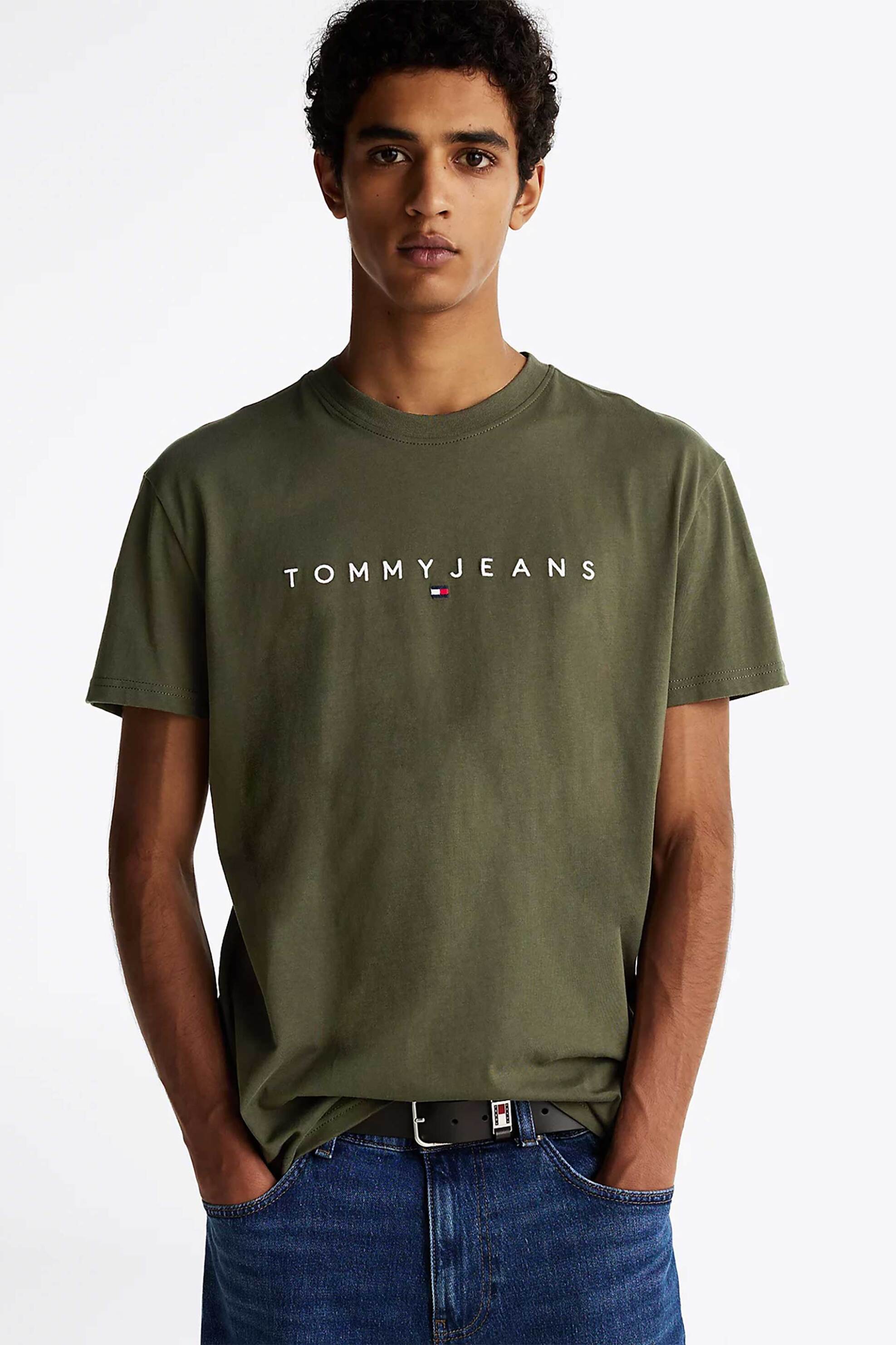 Tommy Jeans ανδρικό T-shirt με λογότυπο Regular Fit - DM0DM20744 Λαδί