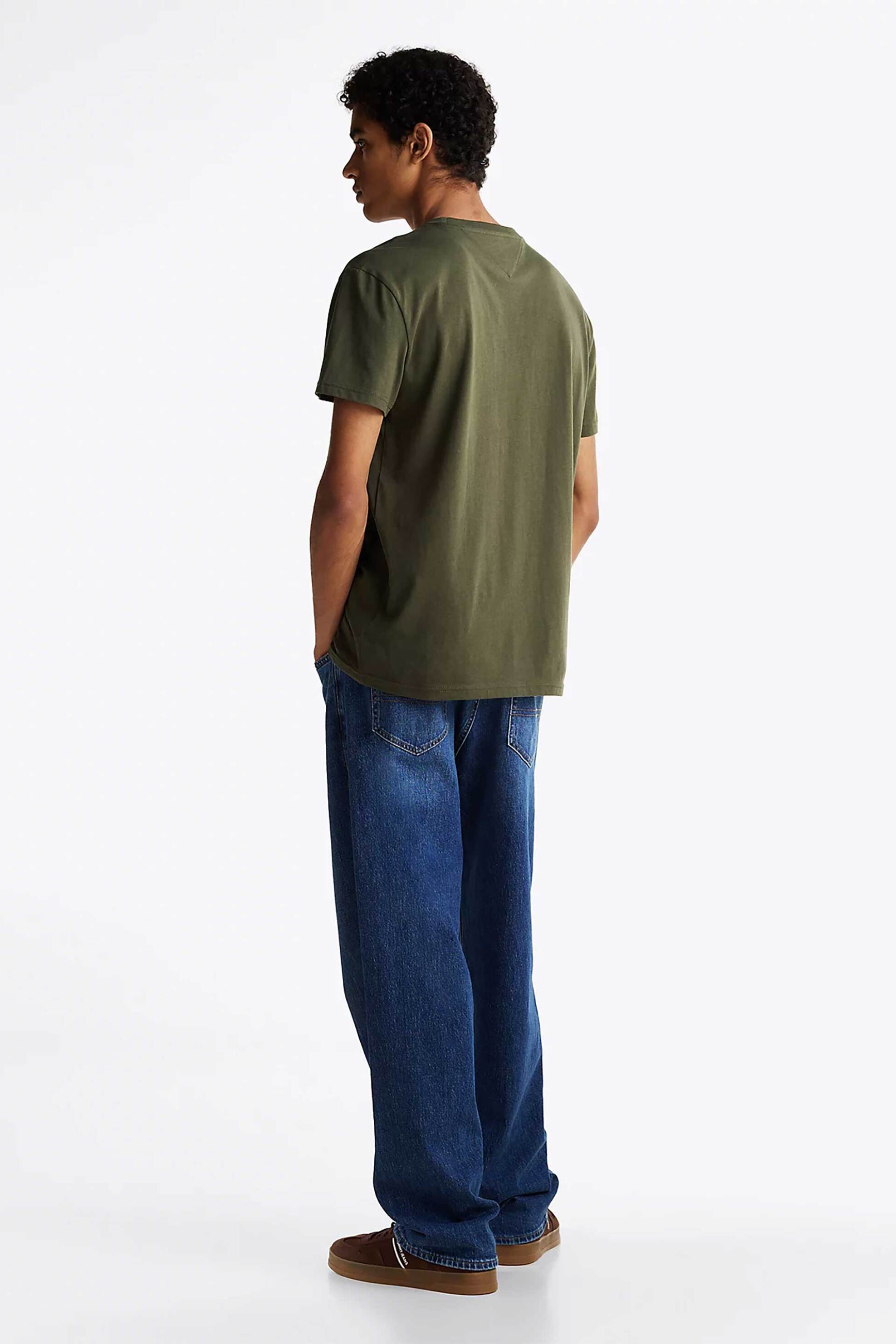 Tommy Jeans Ανδρικό T-Shirt με Λογότυπο Regular Fit - Dm0Dm20744 Λαδί