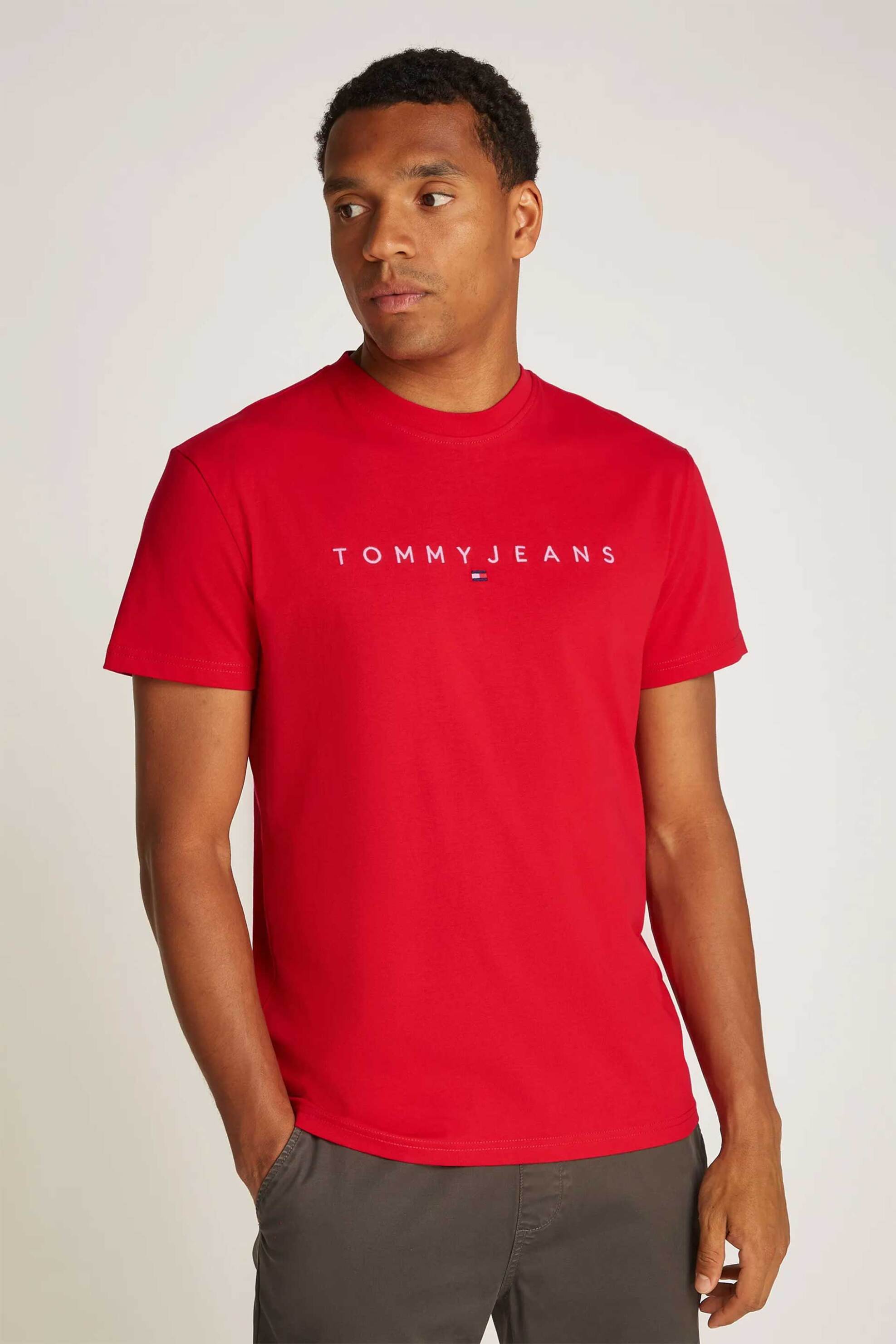 Tommy Jeans ανδρικό T-shirt με λογότυπο Regular Fit - DM0DM20744 Κόκκινο