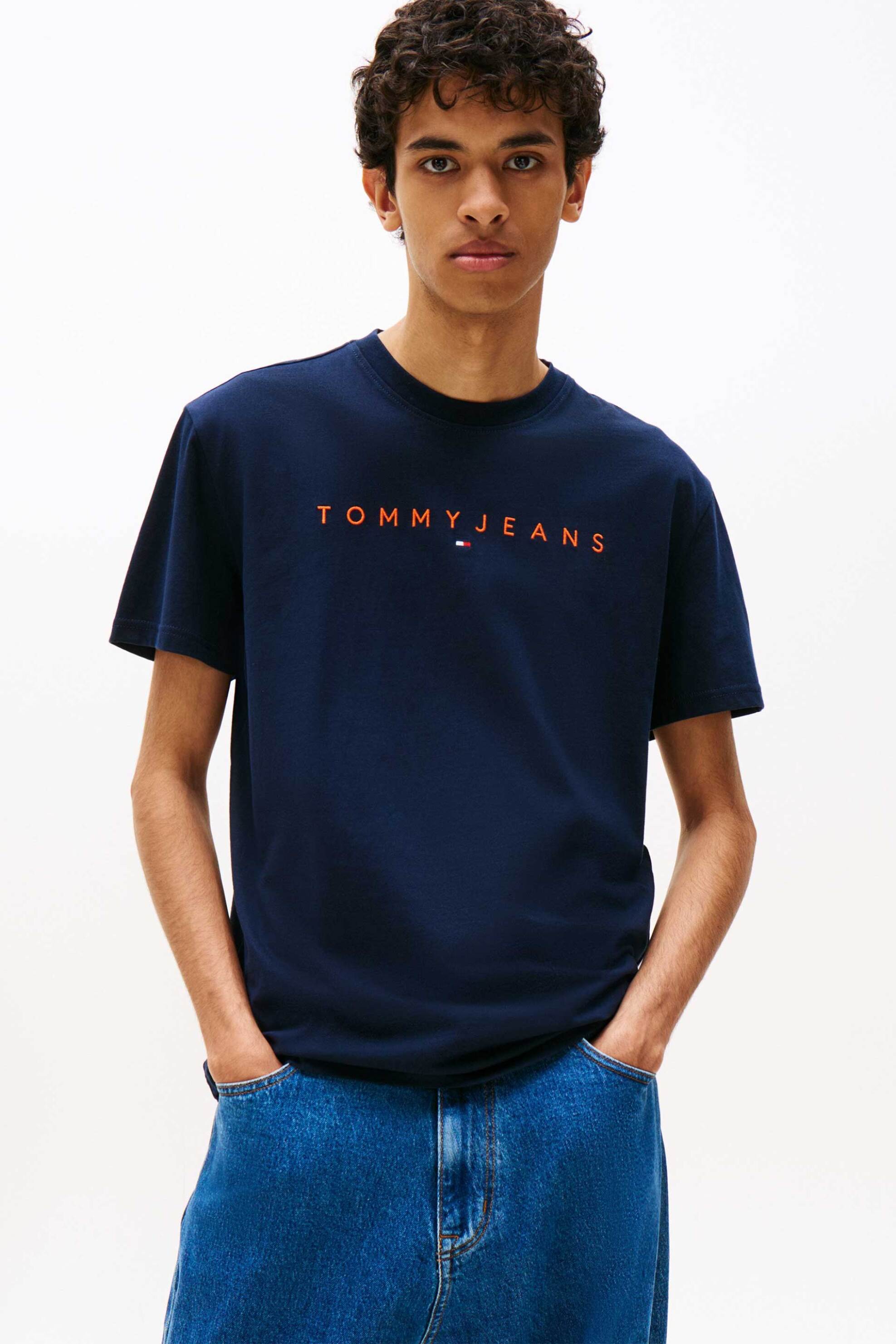 Tommy Jeans ανδρικό T-shirt με λογότυπο Regular Fit - DM0DM20744 Μπλε Σκούρο