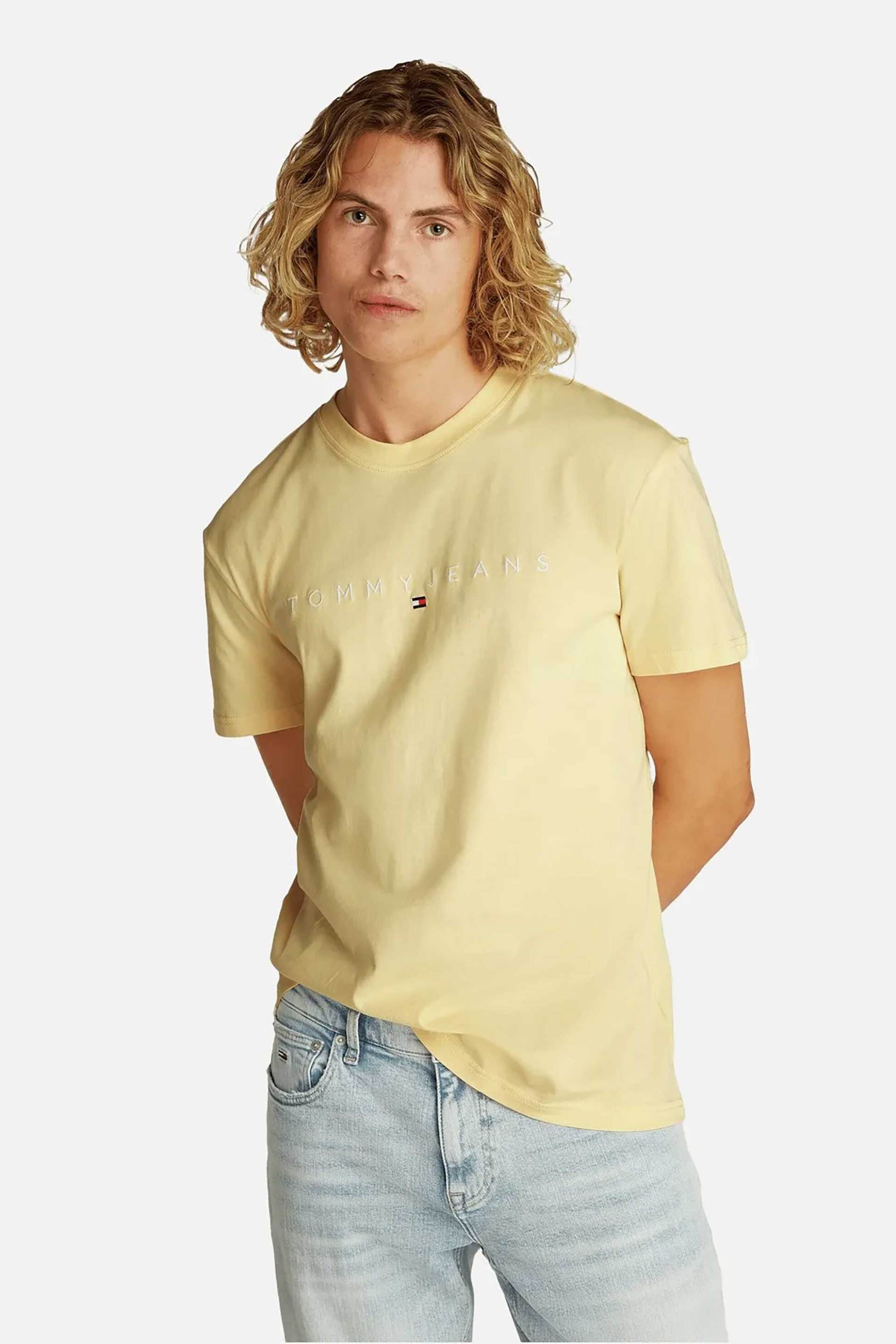 Tommy Jeans ανδρικό T-shirt με λογότυπο Regular Fit - DM0DM20744 Κρέμ