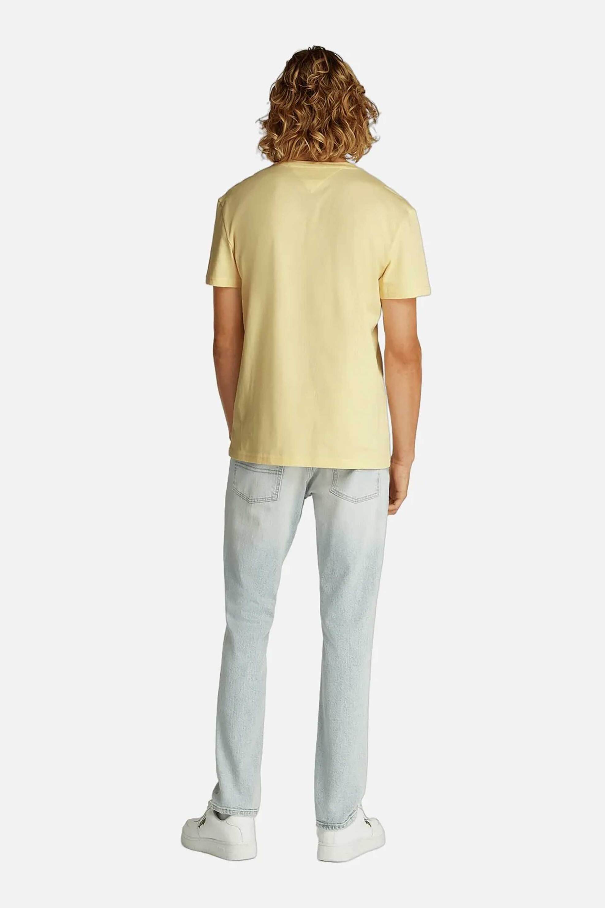 Tommy Jeans Ανδρικό T-Shirt με Λογότυπο Regular Fit - Dm0Dm20744 Κρέμ