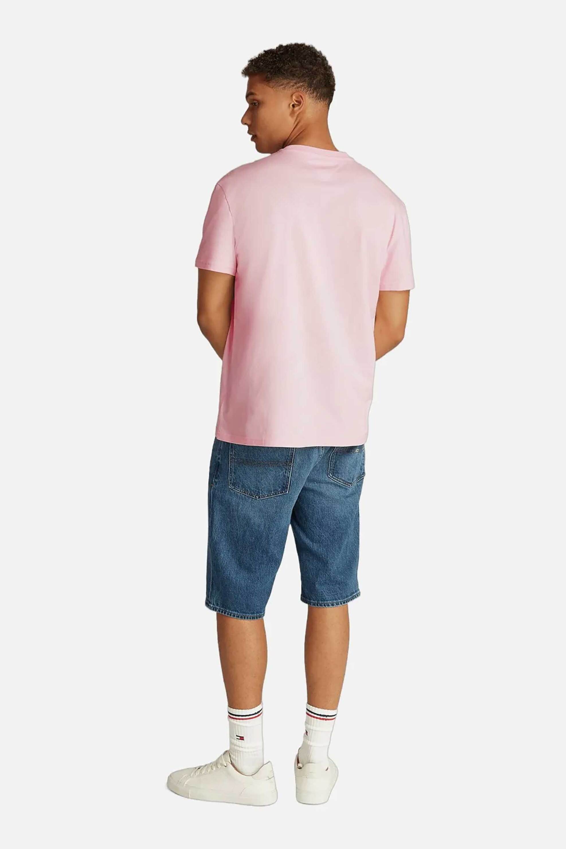 Tommy Jeans Ανδρικό T-Shirt με Λογότυπο Regular Fit - Dm0Dm20744 Ροζ Ανοιχτό